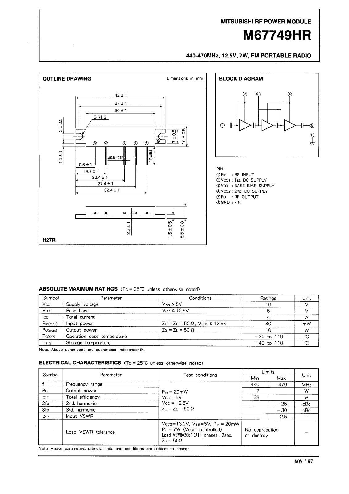 Mitsubishi M67749HR Datasheet