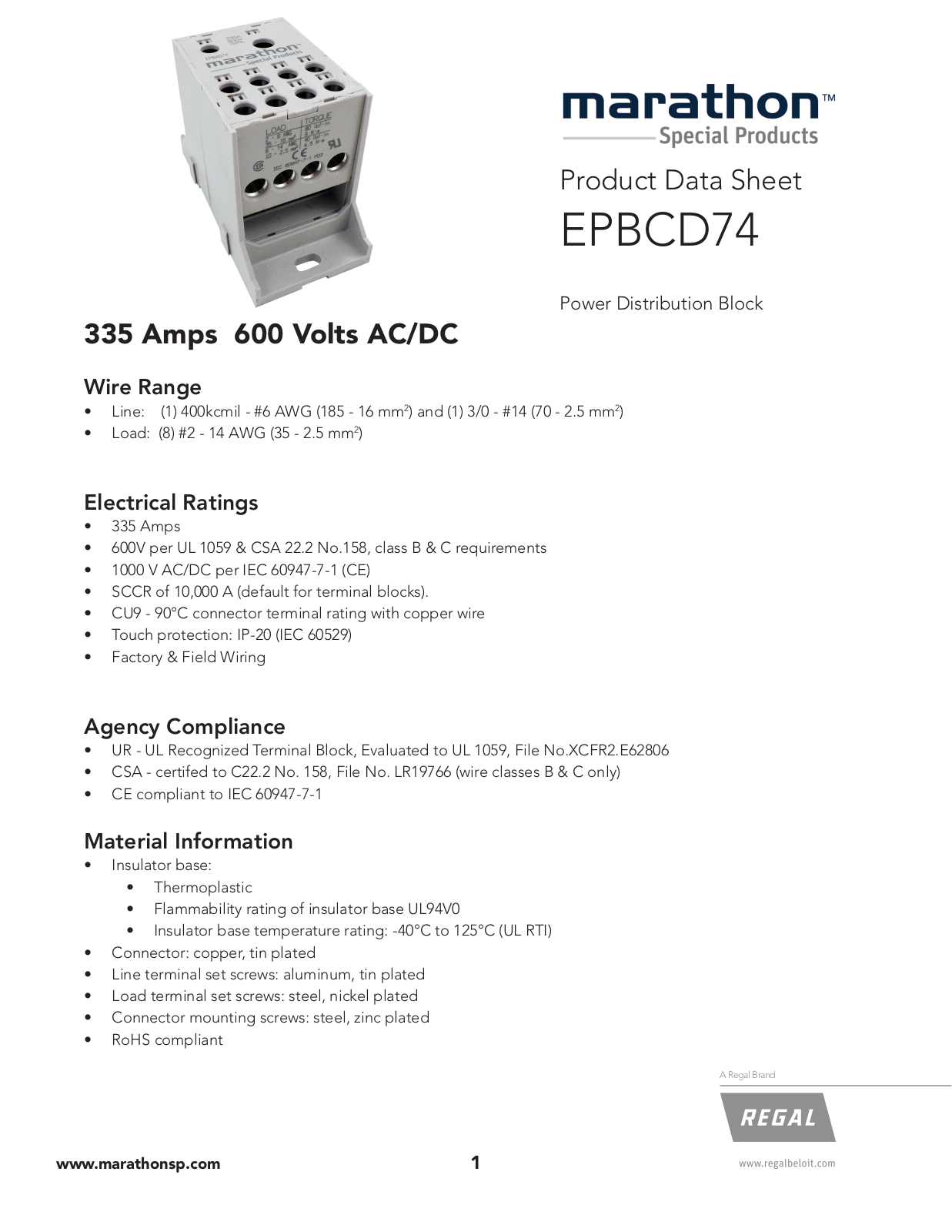 Marathon Special Products EPBCD74 Data Sheet