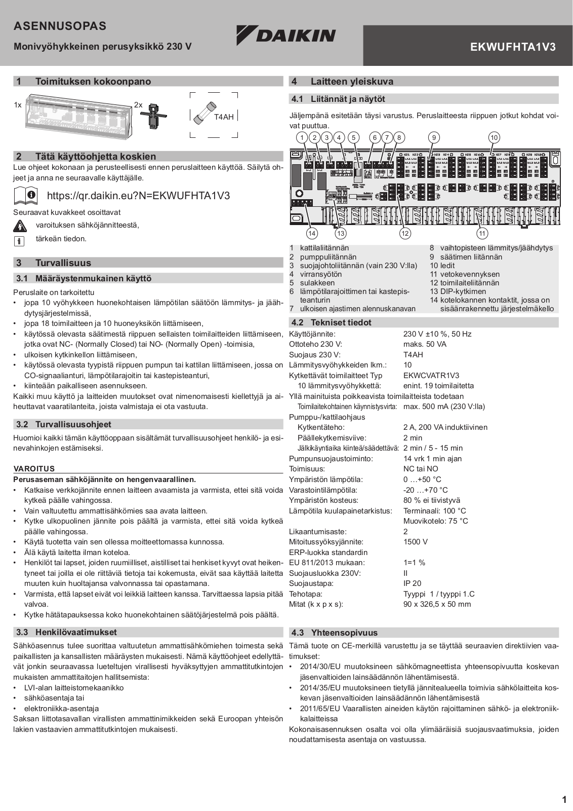 Daikin EKWUFHTA1V3 Installation manuals