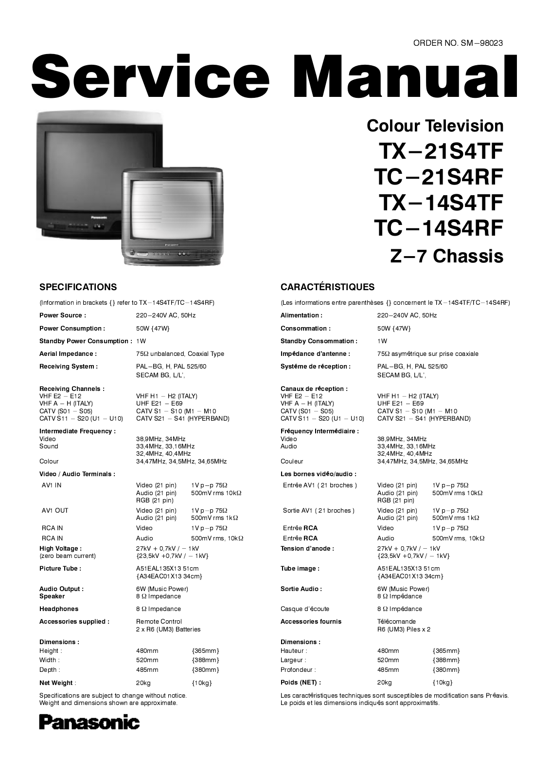 Panasonic TX-21S4, TC-21S4, TC-14S4, TX-14S4 Schematic
