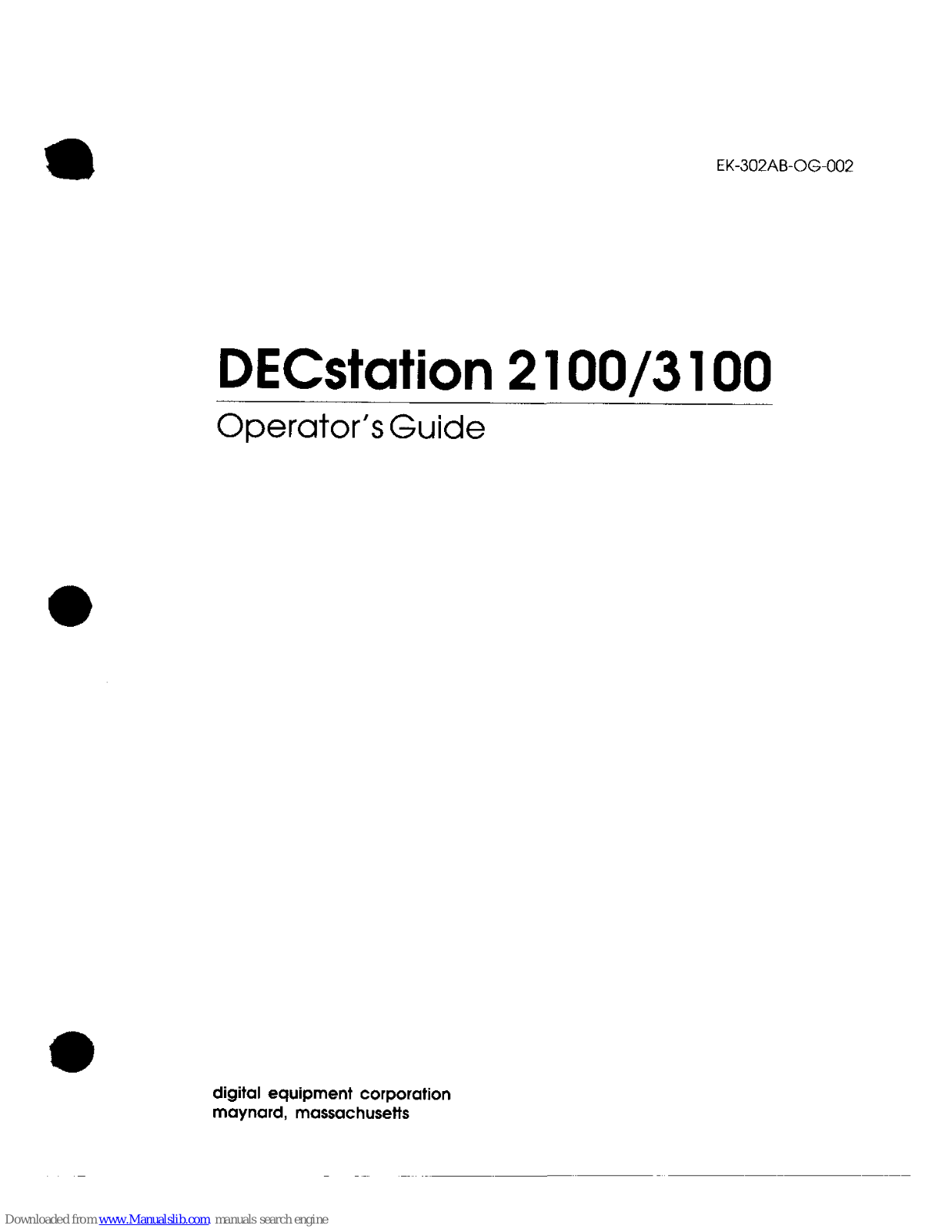 Digital Equipment DECstation 2100, DECstation 3100 Operator's Manual