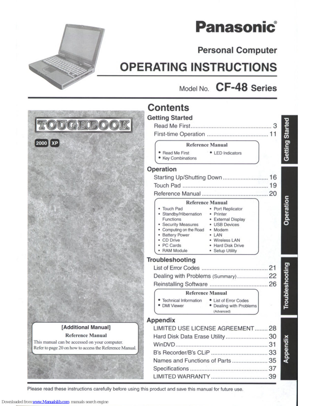 Panasonic Toughbook CF-48G4KFUDM, Toughbook CF-48G4KFUKM, Toughbook CF-48G4KMUDM, CF48GKMUKM - NOTEBOOK COMPUTER, Toughbook CF-48G4KMUKM User Manual