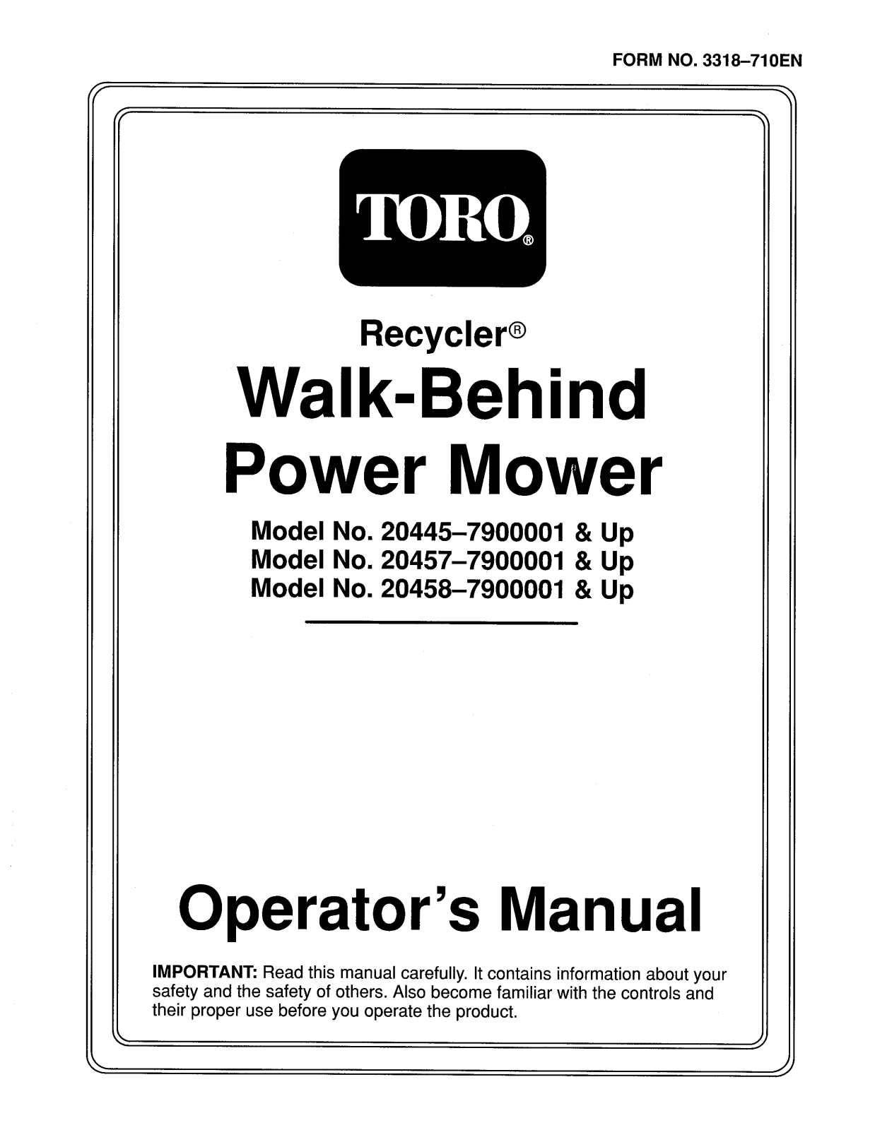 Toro 20445, 20457, 20458 Operator's Manual