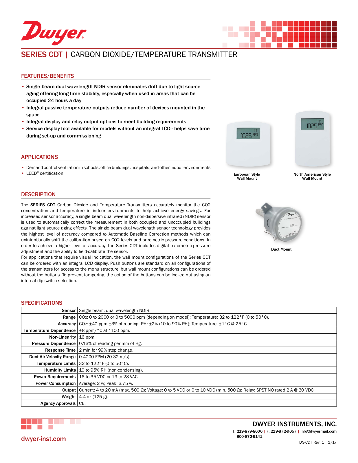 Dwyer Instruments CDTR Specifications