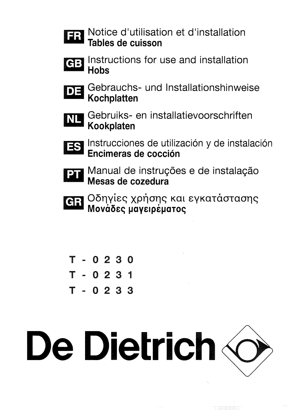 De dietrich TM0233, TF0231, TB0230 User Manual