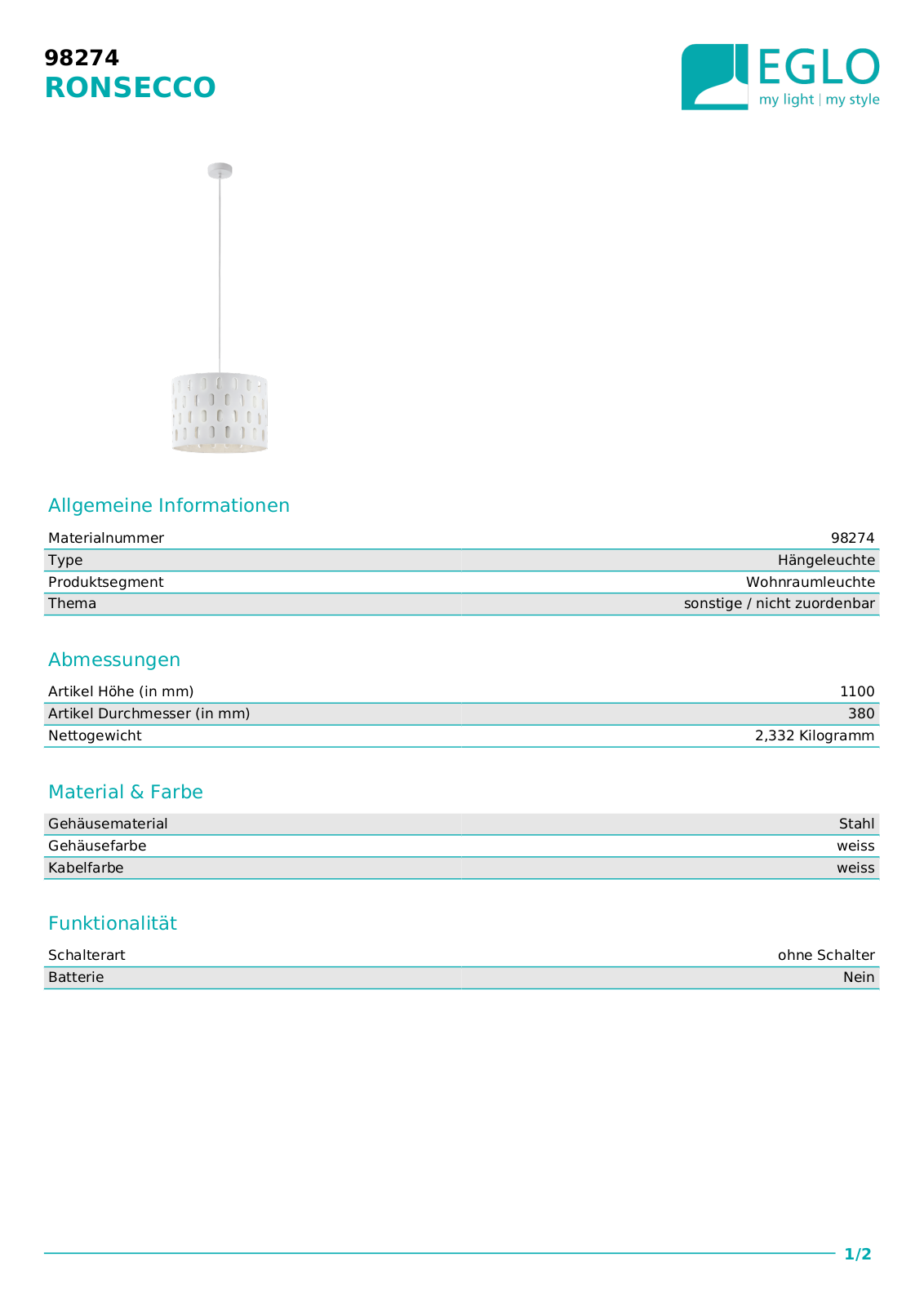 Eglo 98274 Service Manual