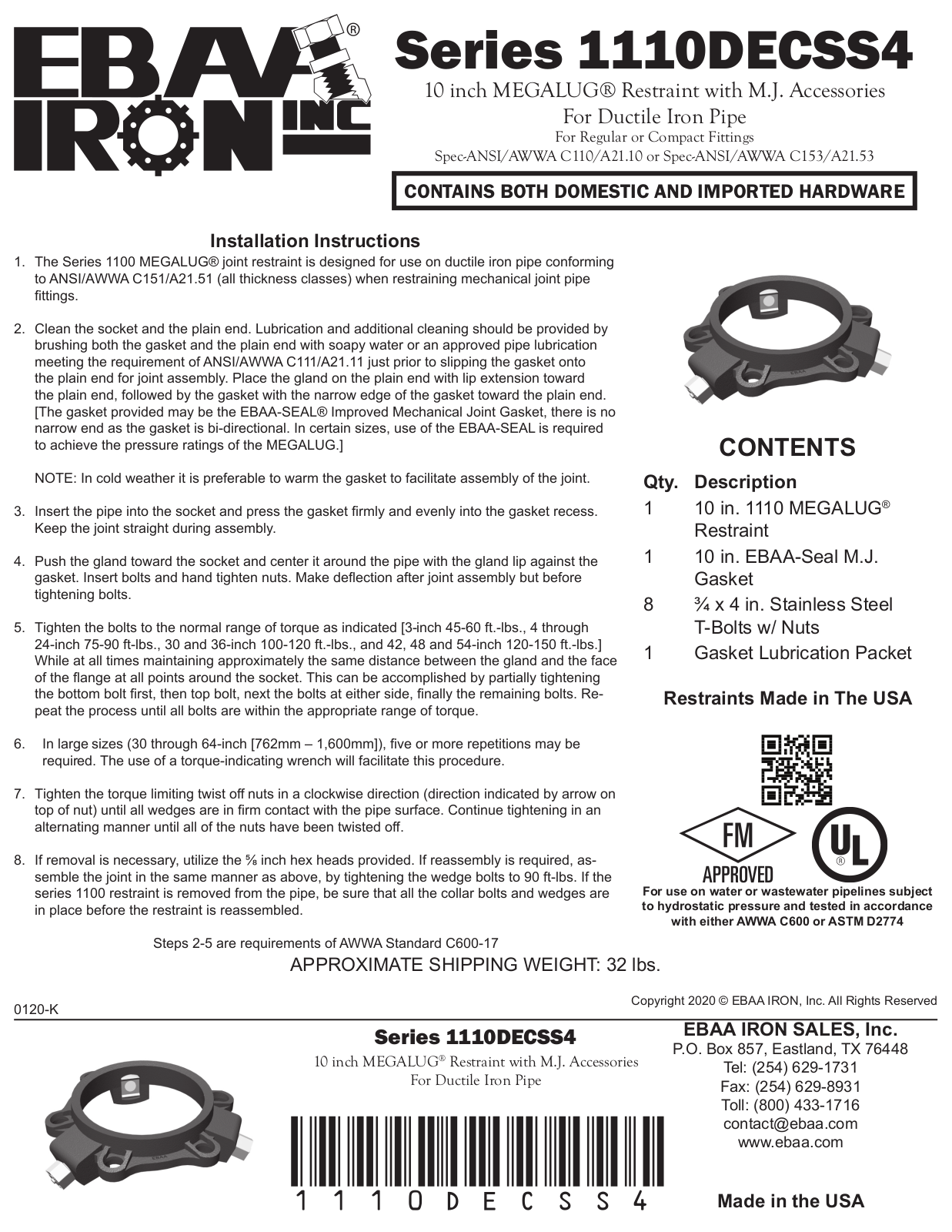 EBAA Iron 1110DECSS4 Installation Manual