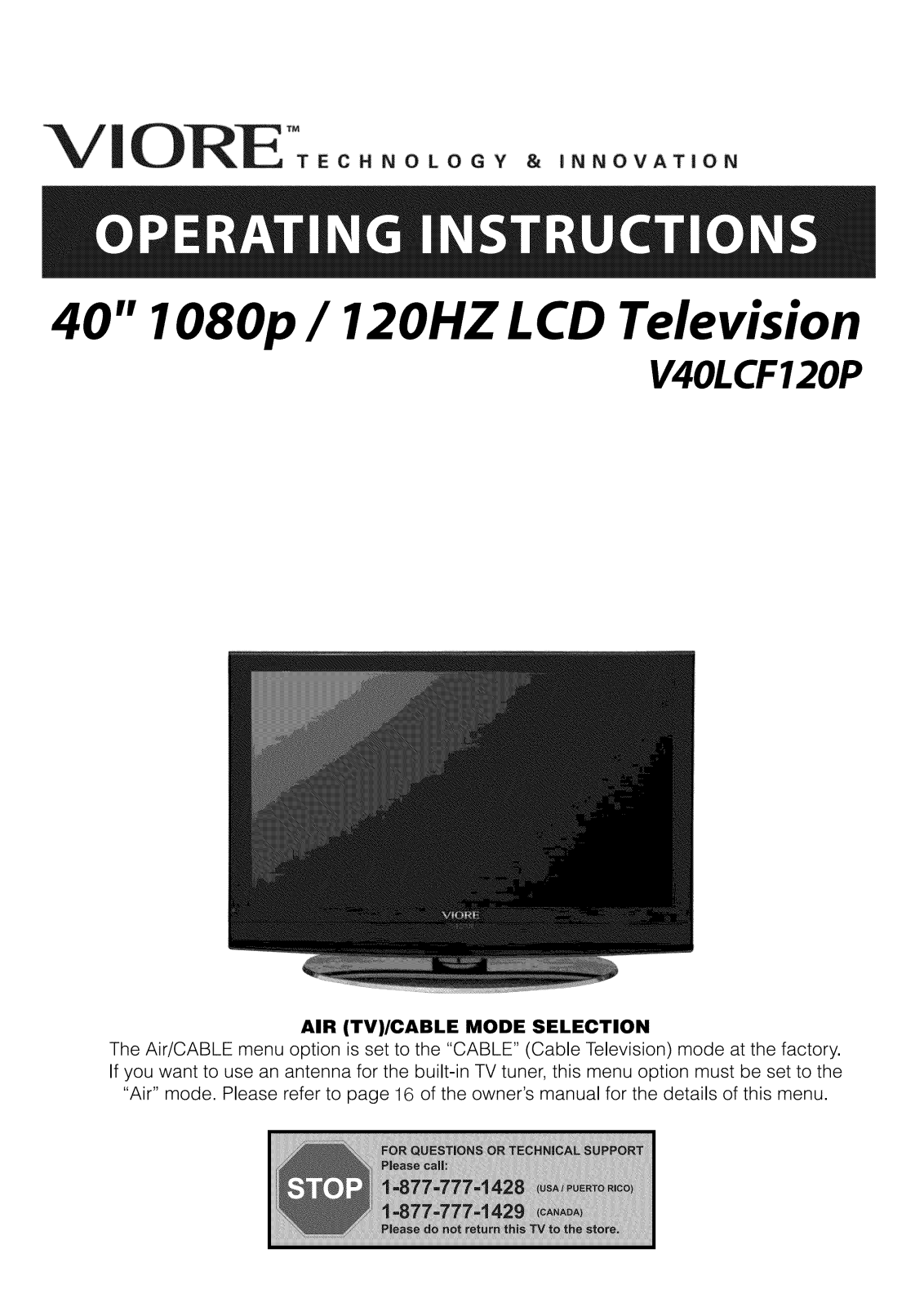 Viore V40LCF120P Owner’s Manual