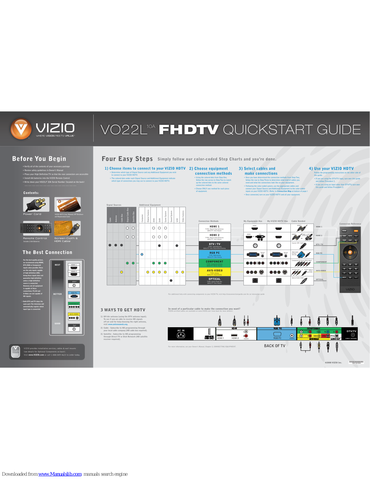 Vizio VO22LFHDTV10A, V022L10A Quick Start Manual