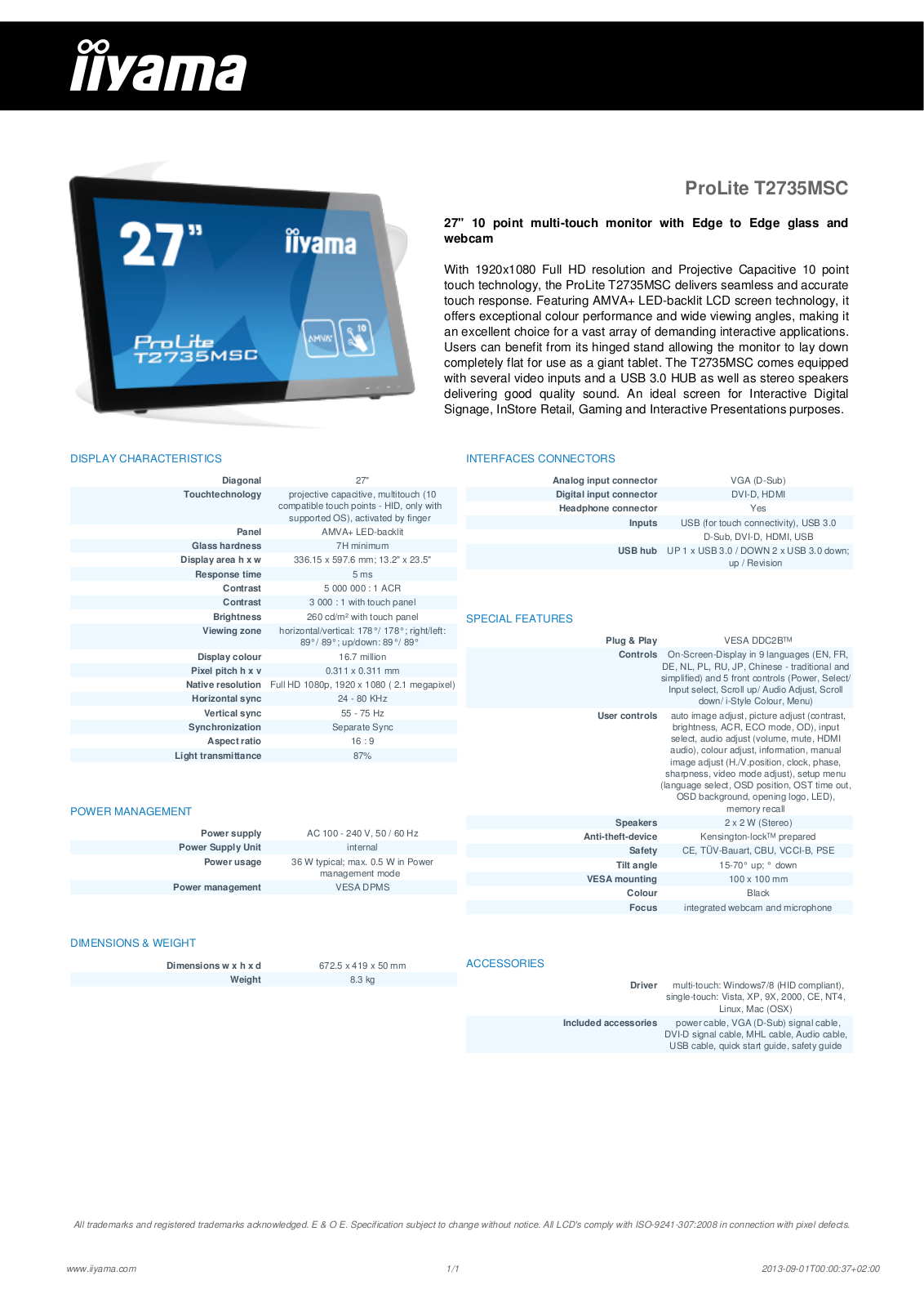 iiyama T2735MSC Reference Guide