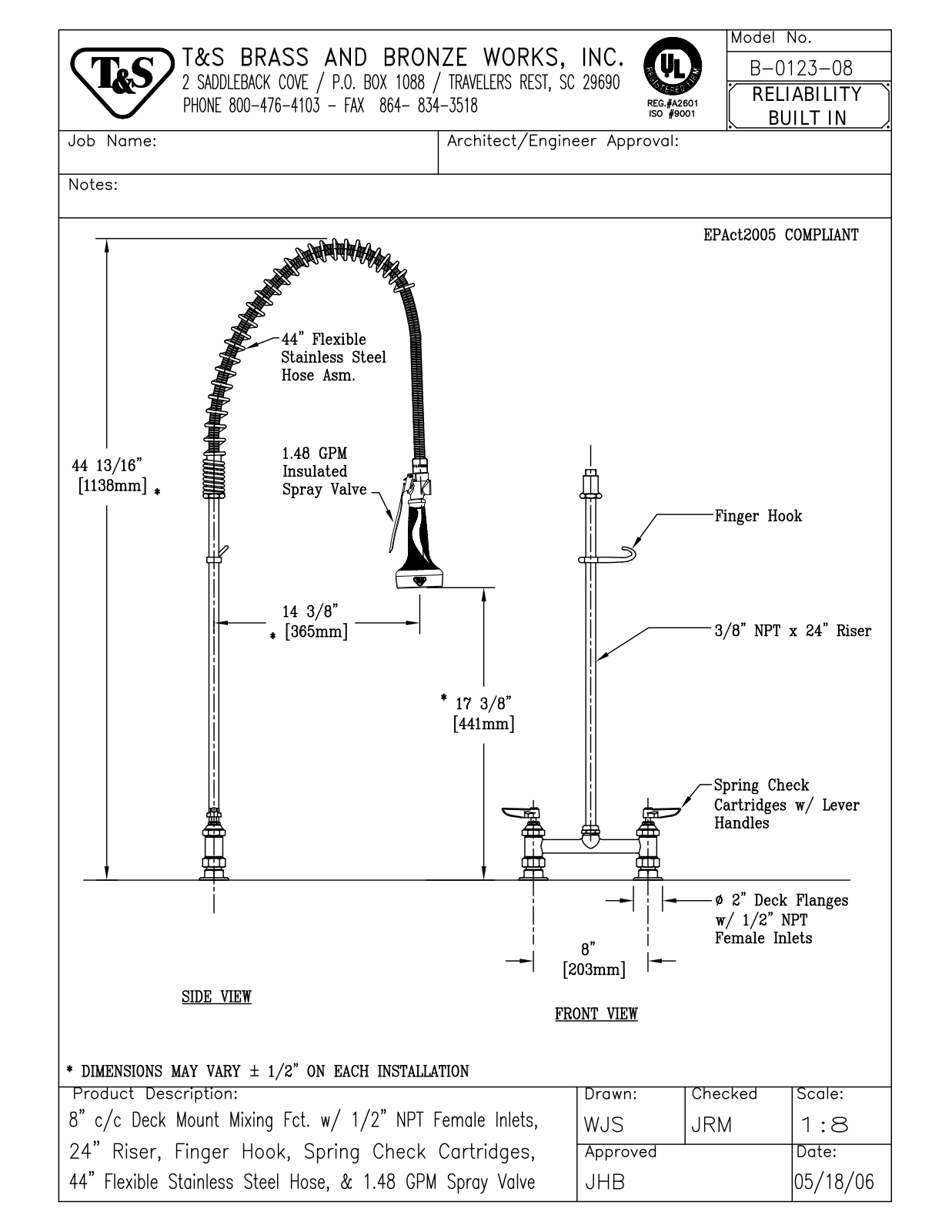 T&S Brass B-0123-08 User Manual