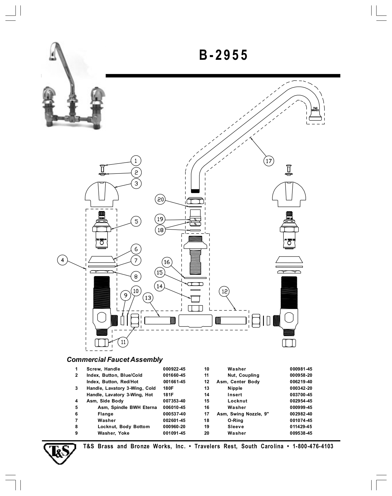 T & S Brass & Bronze Works B-2955 Part Manual