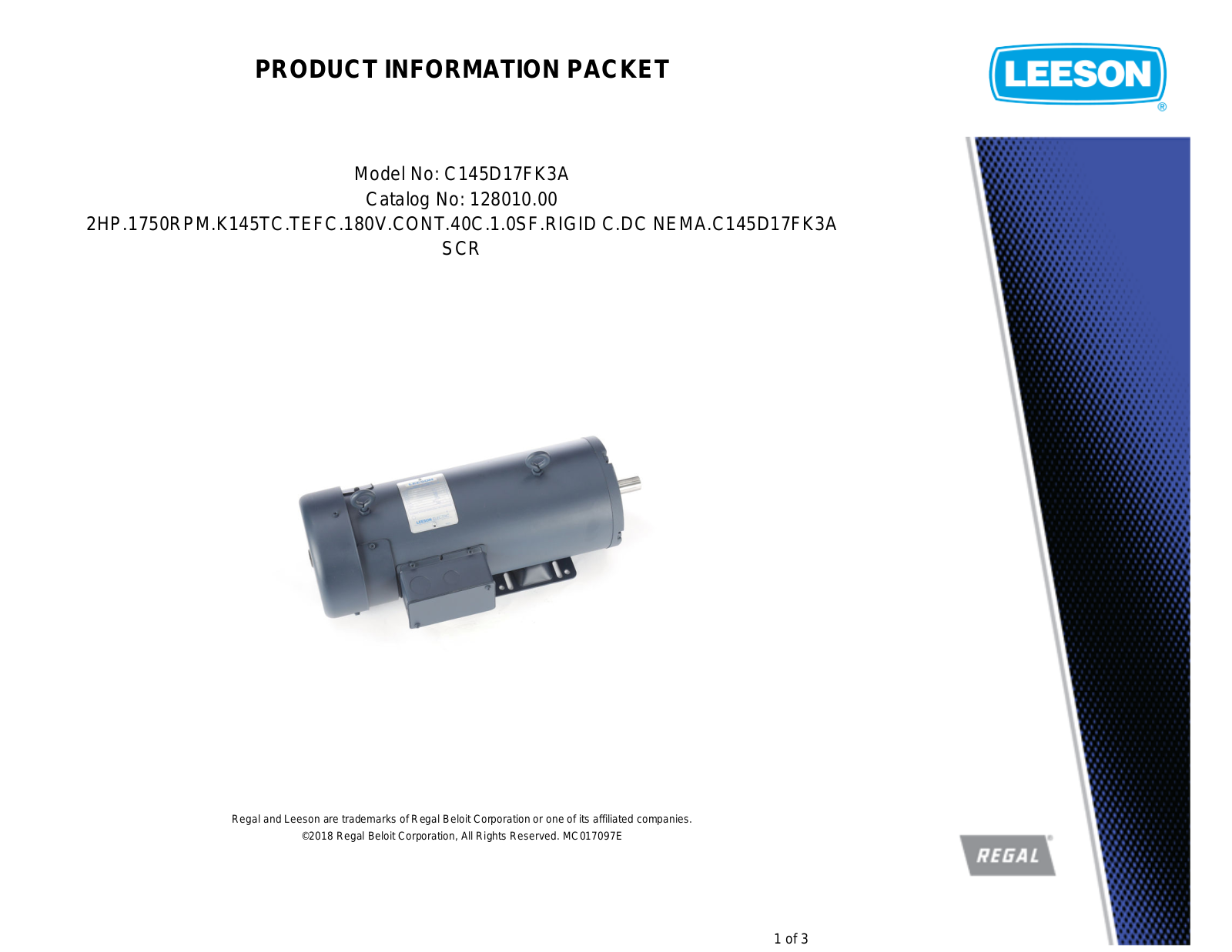 Leeson 128010.00 Product Information Packet