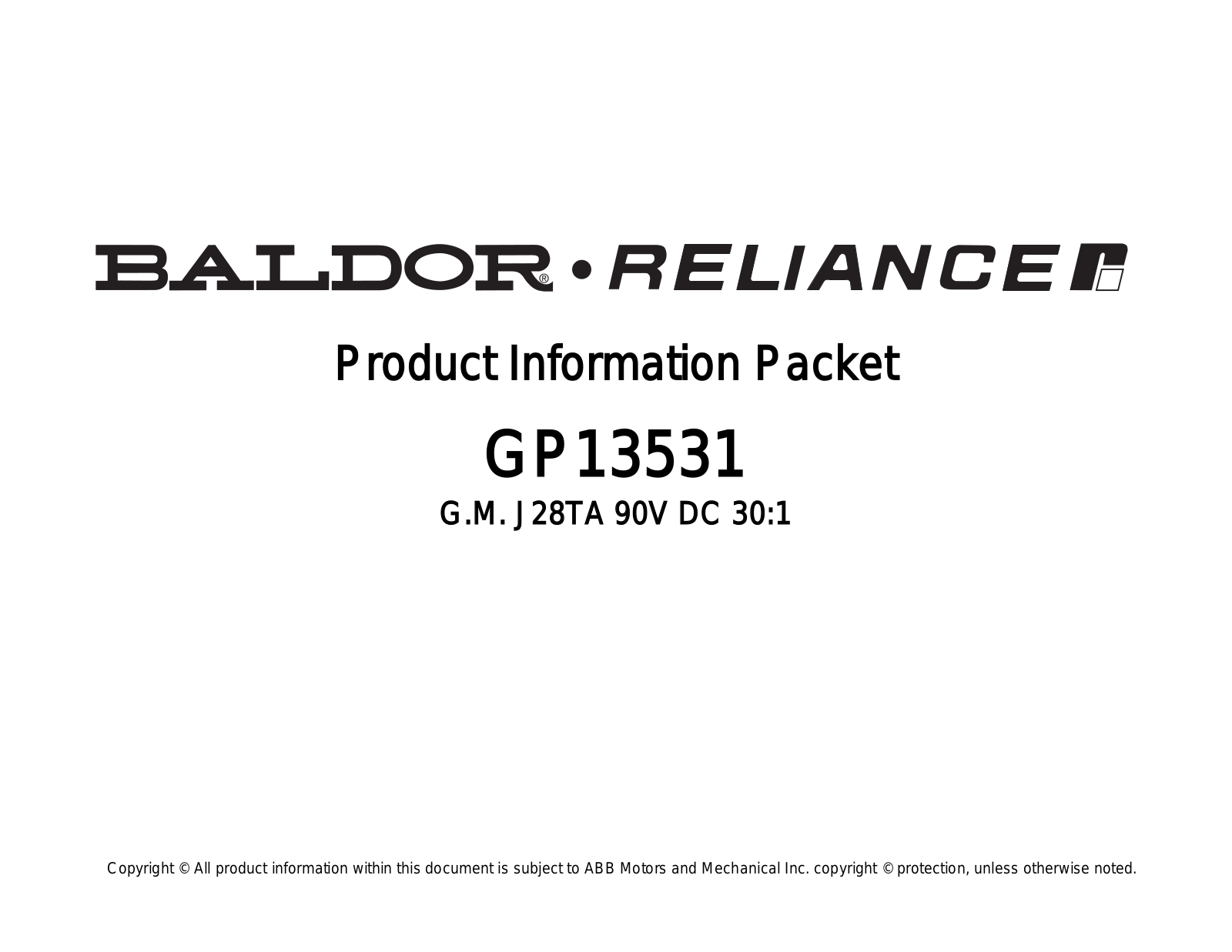 Baldor GP13531 Product Information Sheet