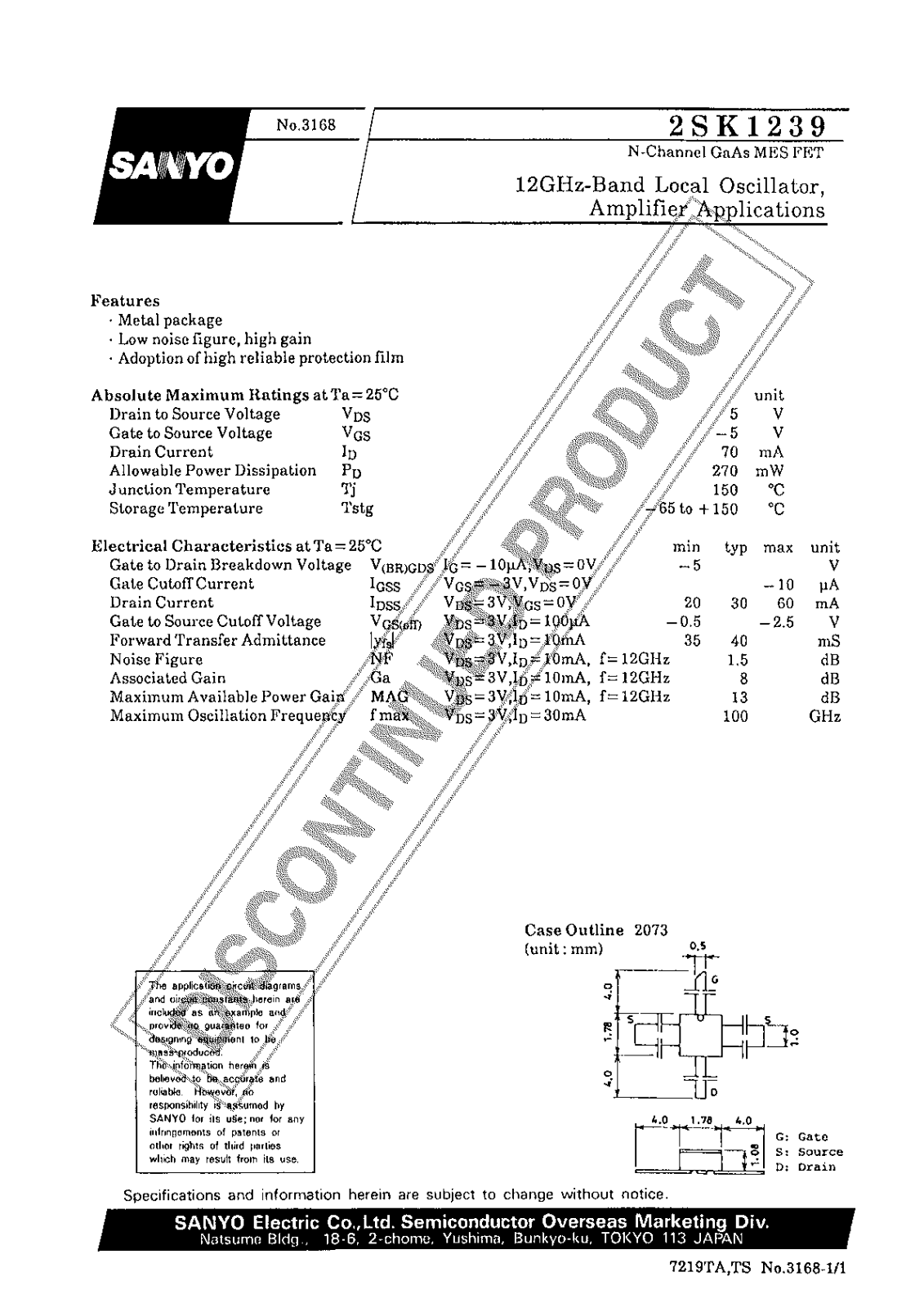 Sanyo 2SK1239 Specifications