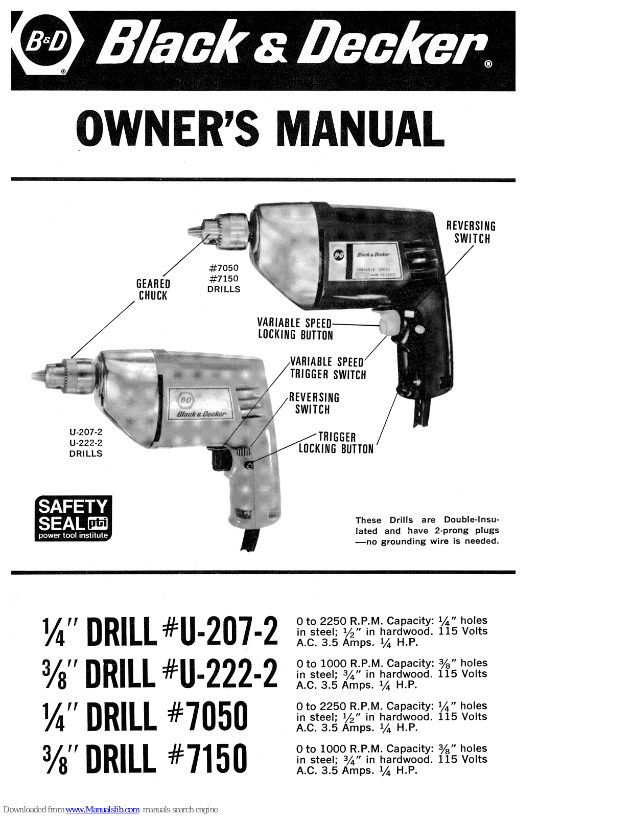 Black & Decker U-207-2, U-222-2, 7050, 7150 Owner's Manual