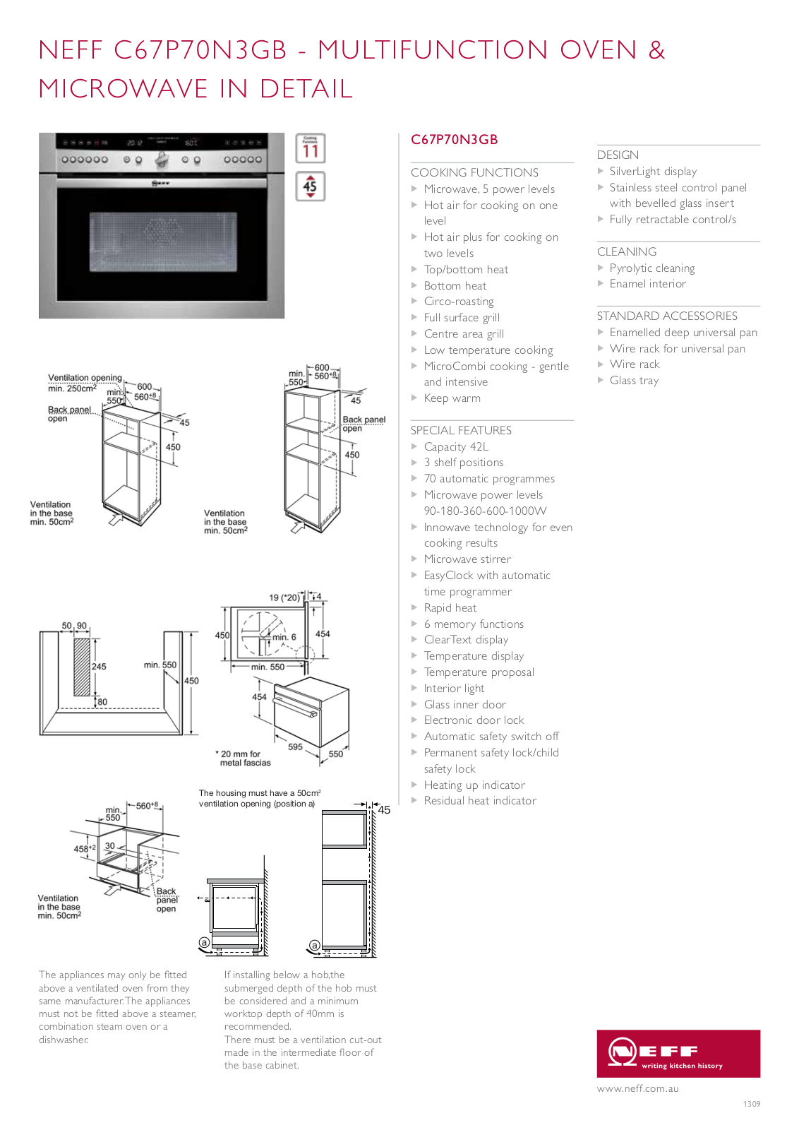 NEFF C67P70N3GB Specifications Sheet