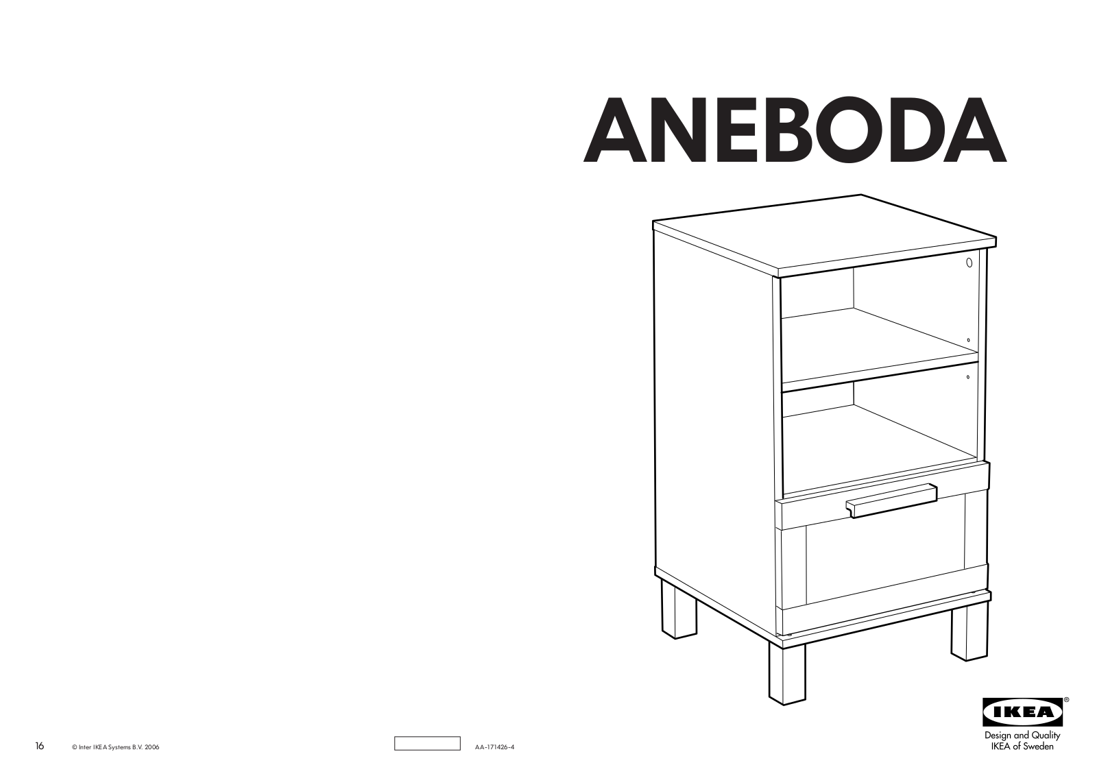 IKEA ANEBODA BEDSIDE TABLE 15 3/4X15 3/4