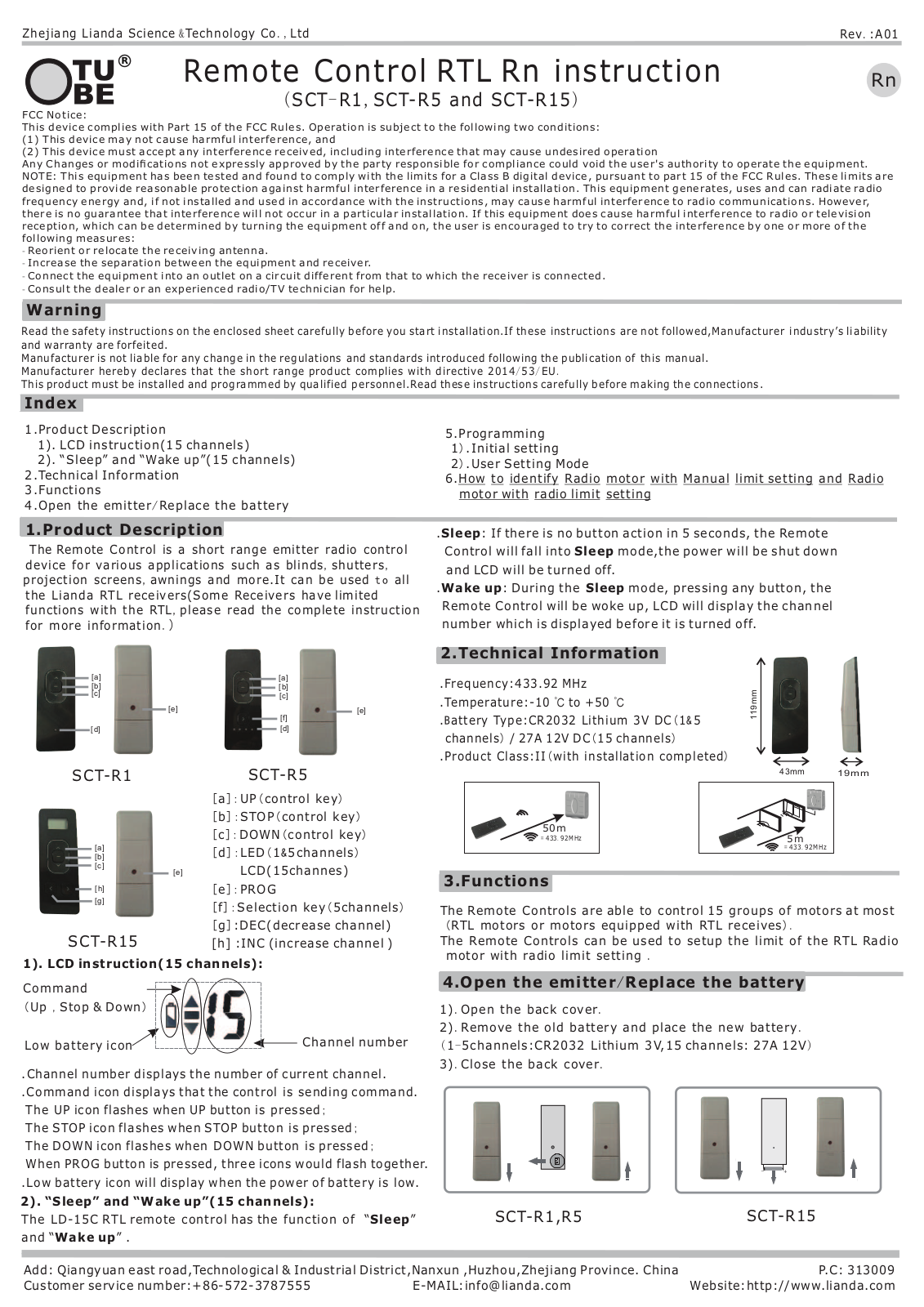 Zhejiang Lianda Science and Technology TR1 TR5 User Manual