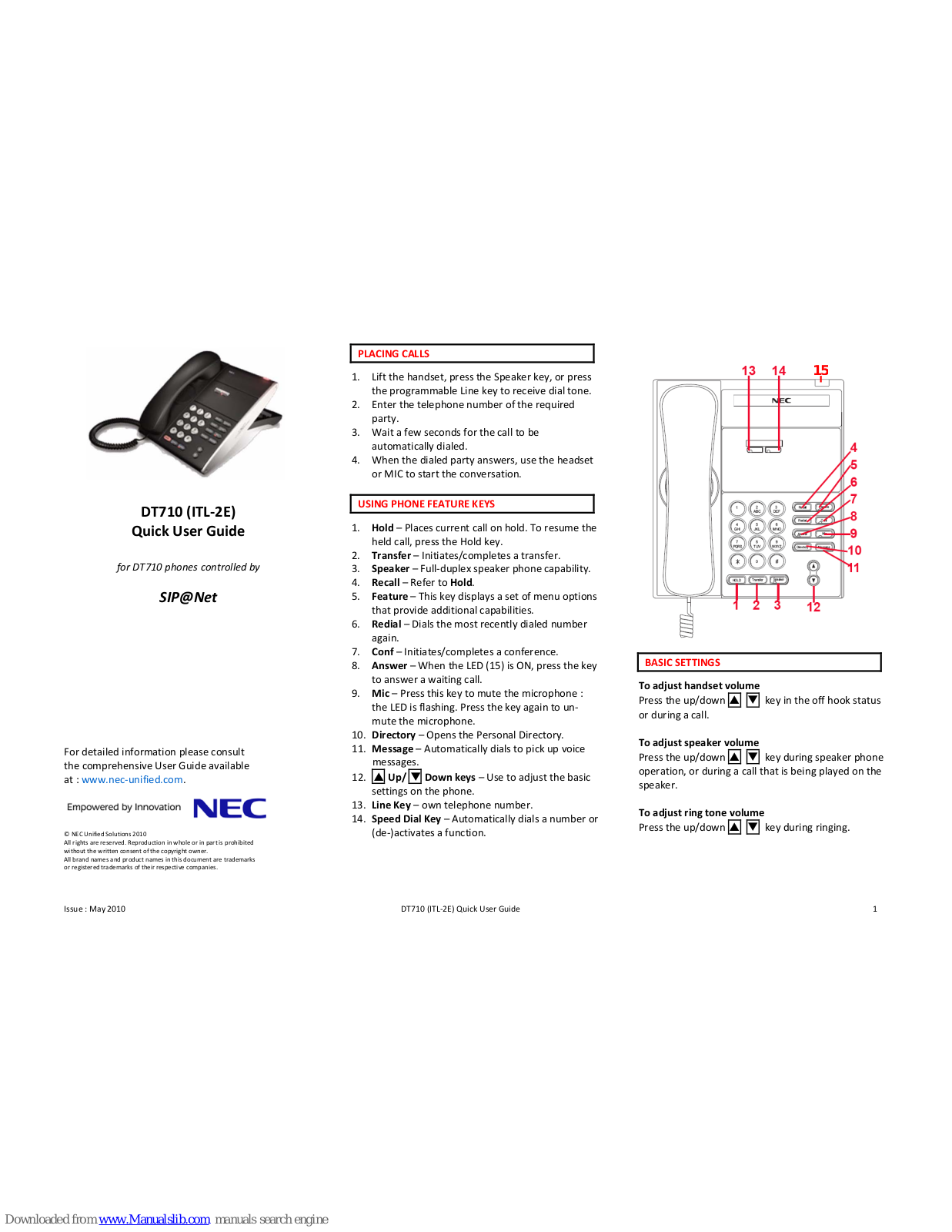 NEC DT710, ITL‐2E Quick User Manual - ManualMachine.com