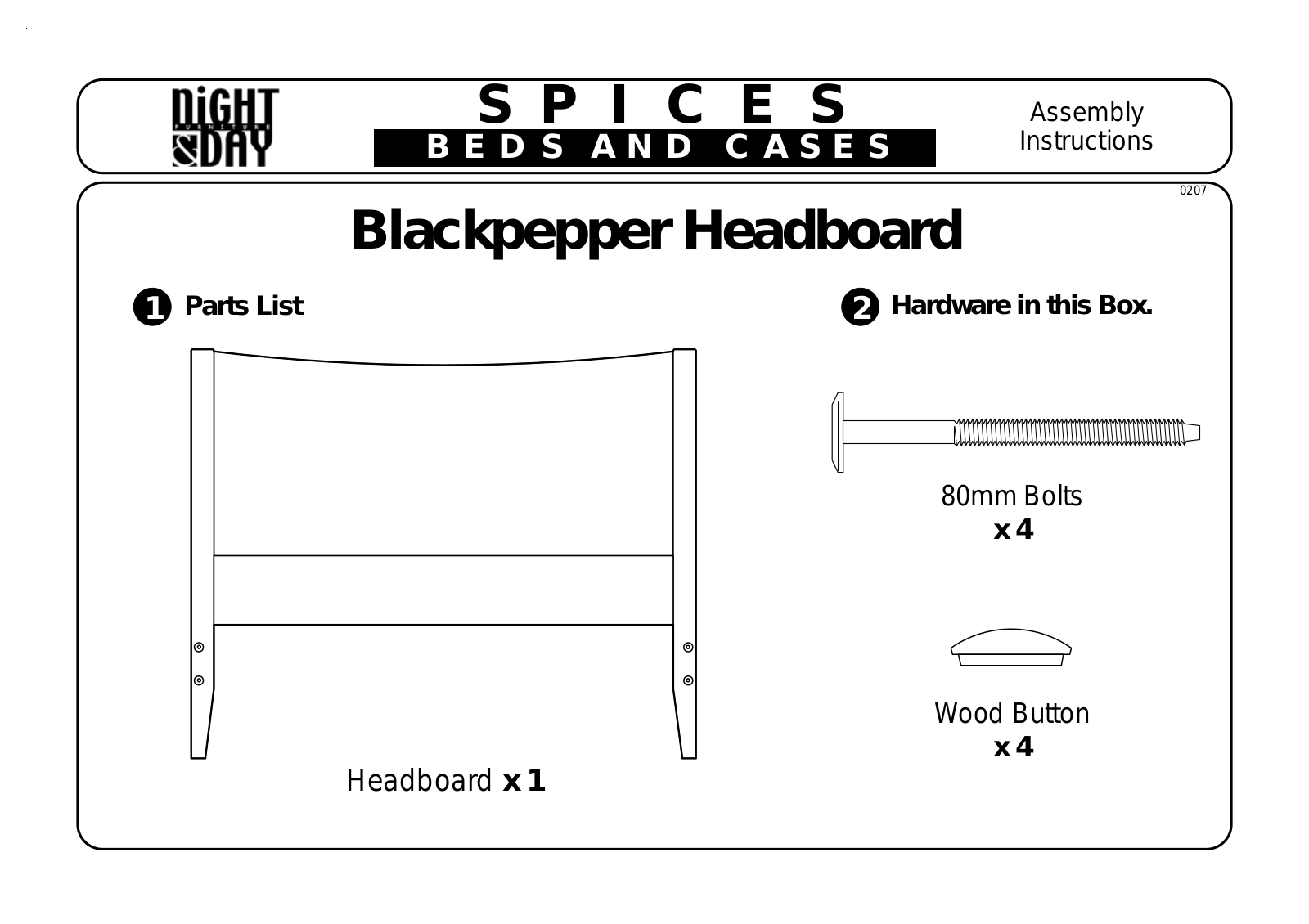 Night & Day Blackpepper Bed Assembly Instruction