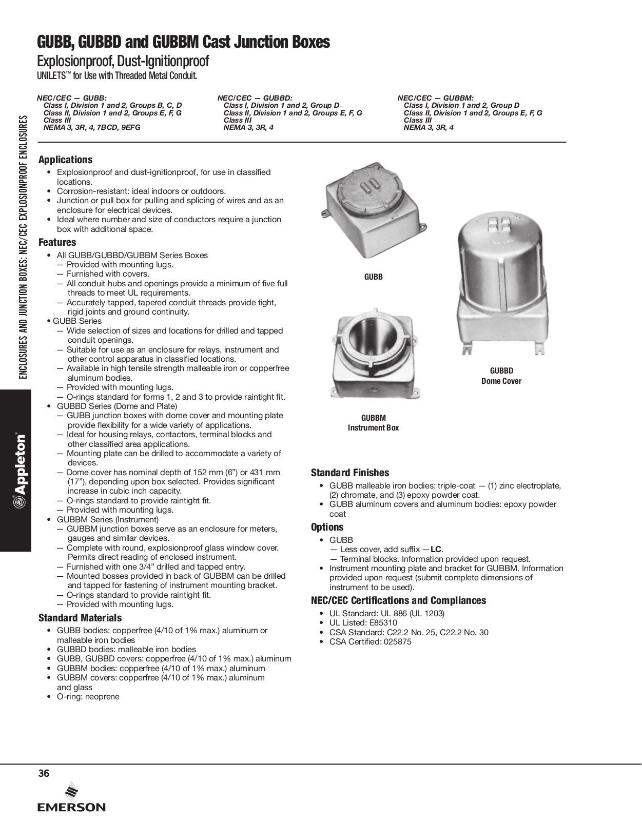 Appleton GUBB  Cast Junction Boxes, GUBBD  Cast Junction Boxes, GUBBM Cast Junction Boxes Catalog Page