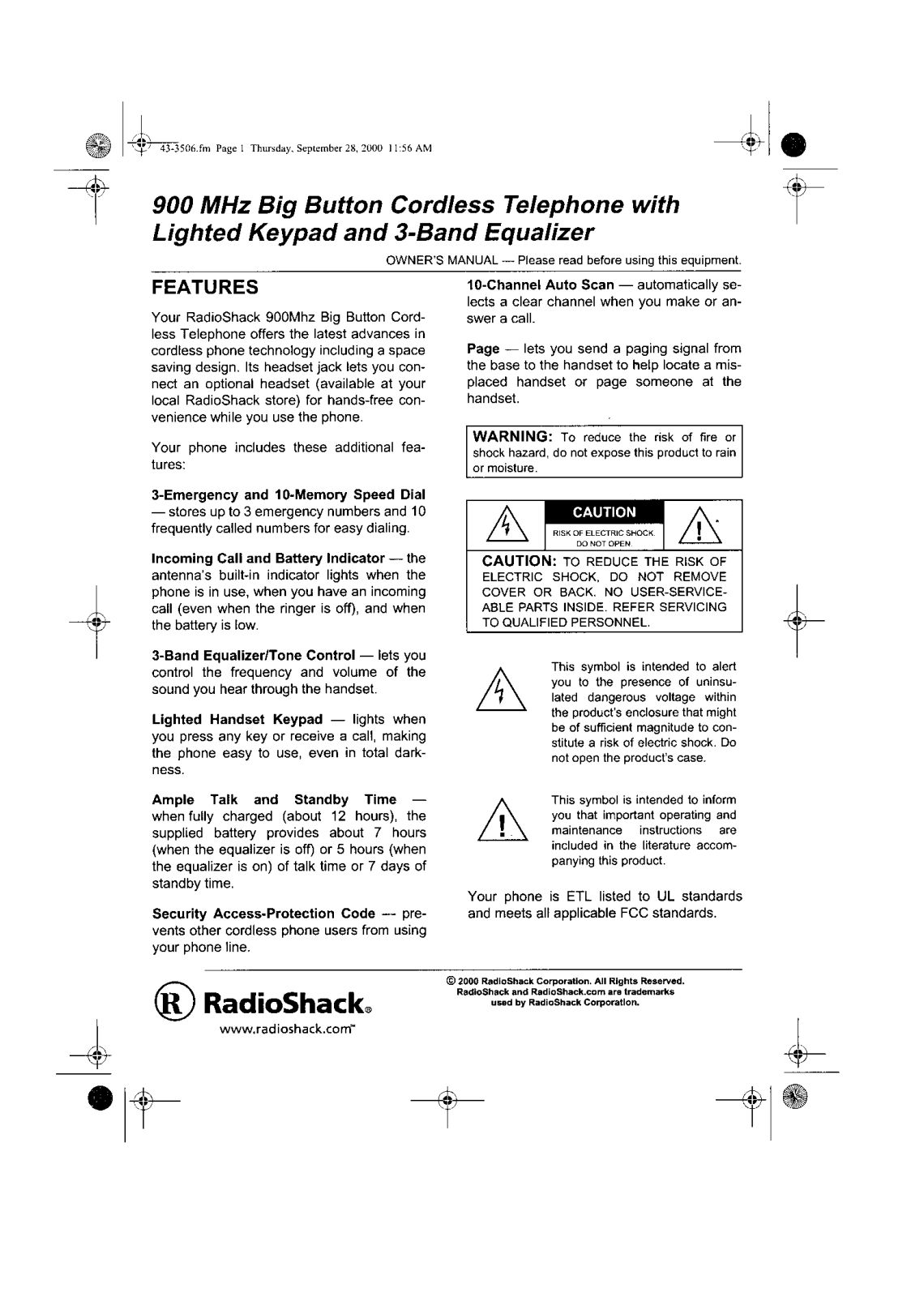 Radio Shack 4303506 User Manual