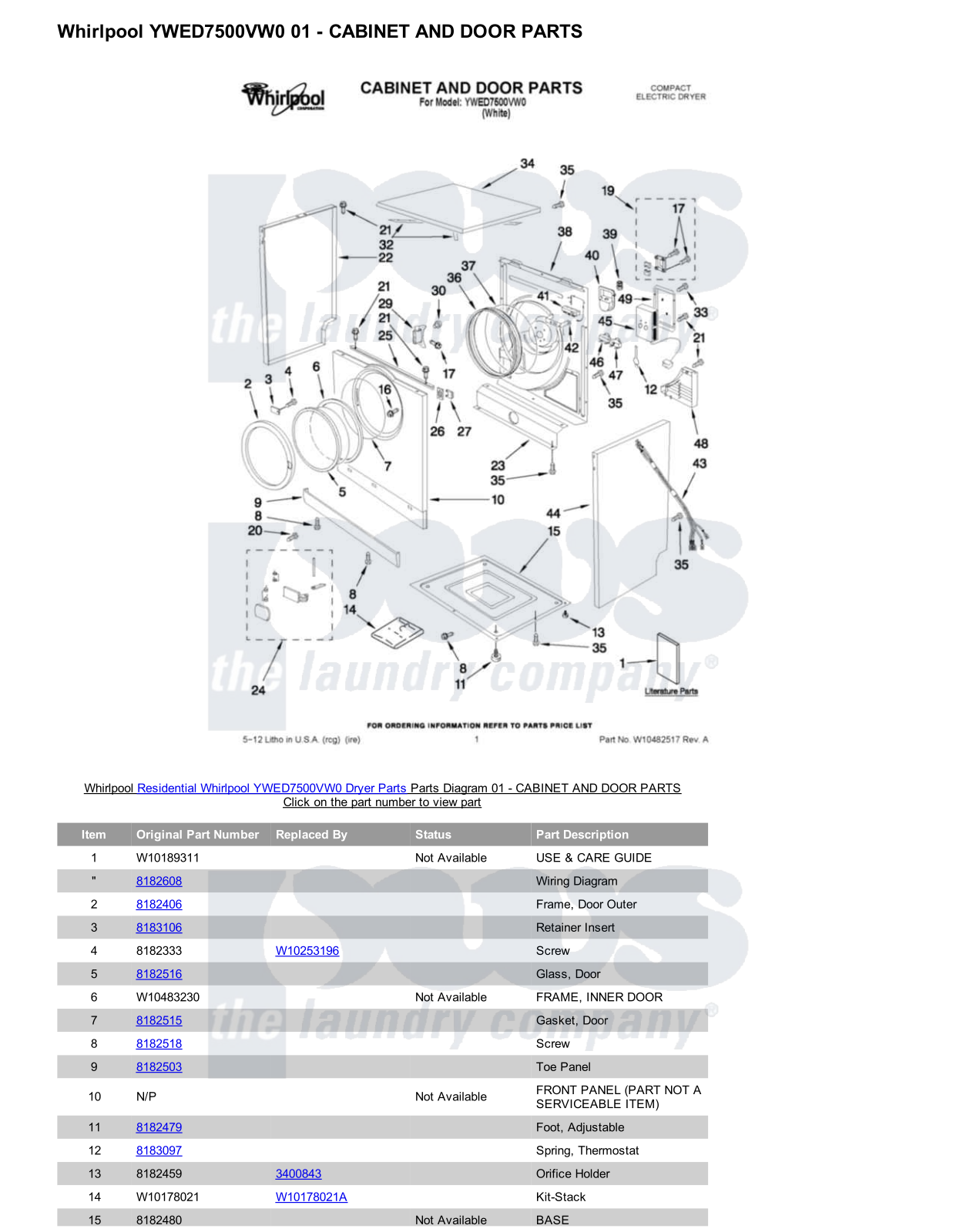 Whirlpool YWED7500VW0 Parts Diagram