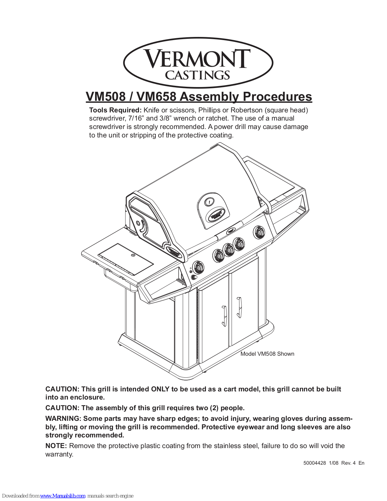 Vermont Castings VM508, VM658 Assembly Procedures