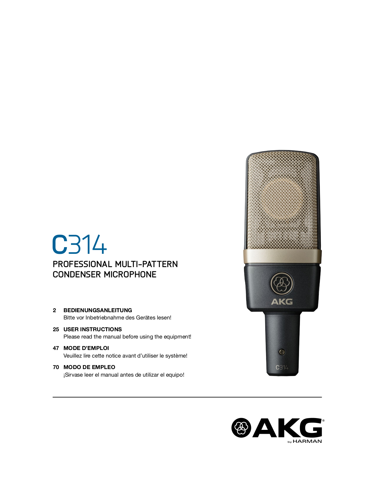 AKG Acoustics C314 USER INSTRUCTIONS