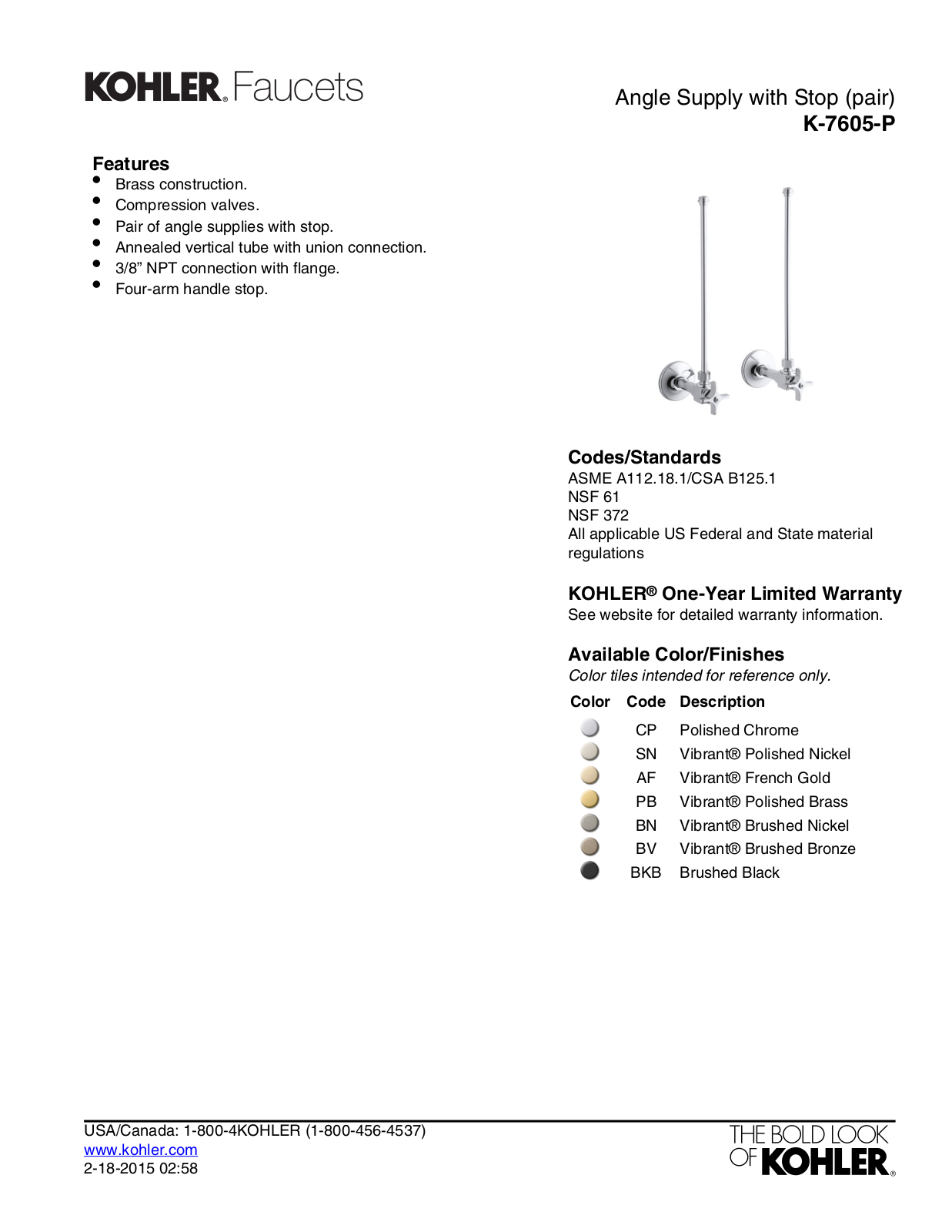 Kohler KOH8989 Specifications - ManualMachine.com