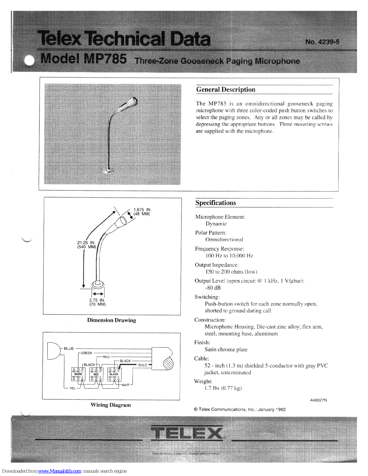 Telex MP785 Service Manual