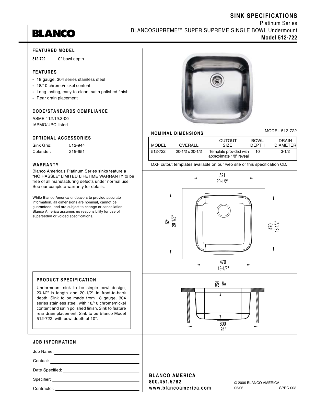 Blanco 512-722 User Manual