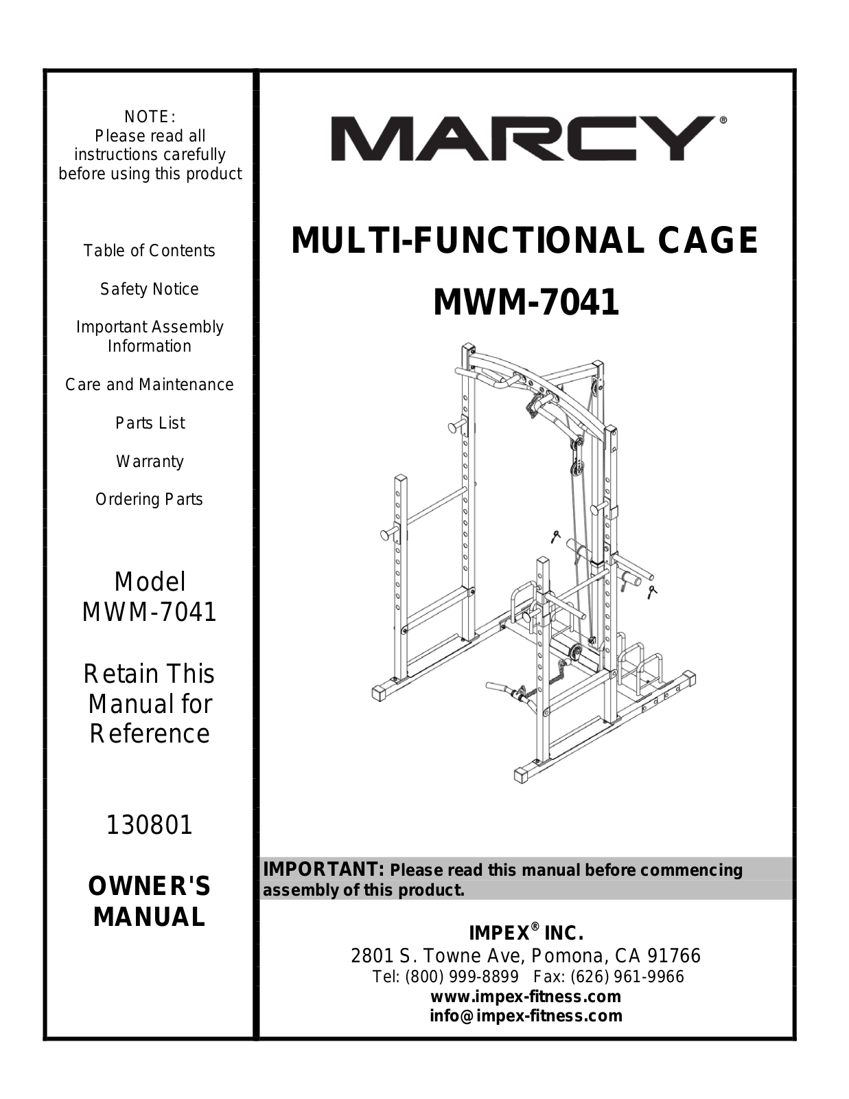 Impex MWM-7041 Owner's Manual