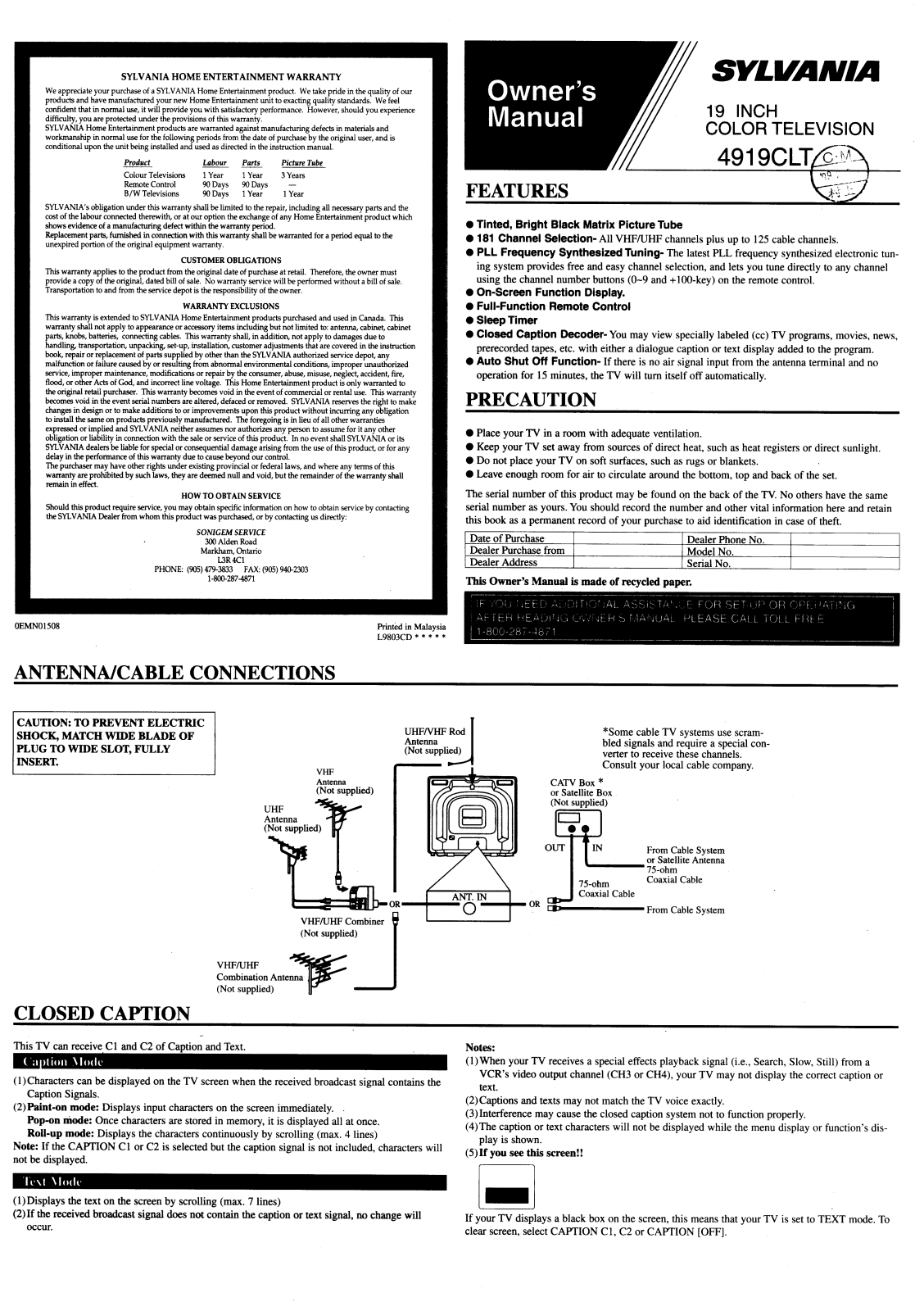 Sylvania 4919CLT User Manual