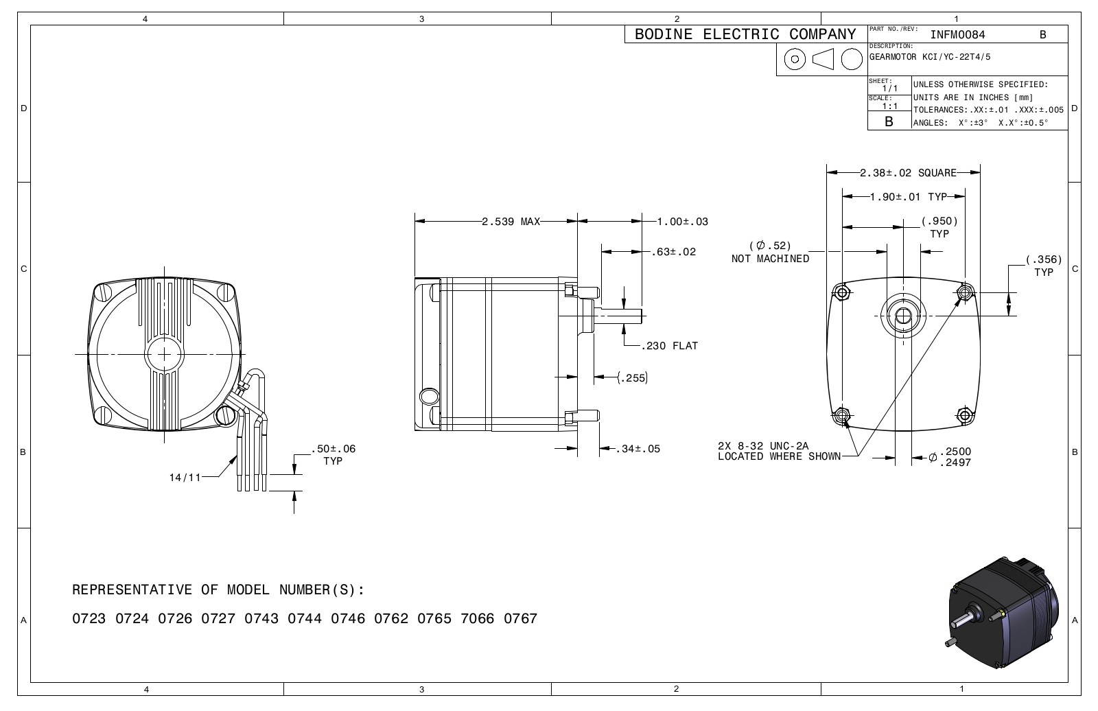 Bodine 0723, 0724, 0726, 0727, 0743 Reference Drawing