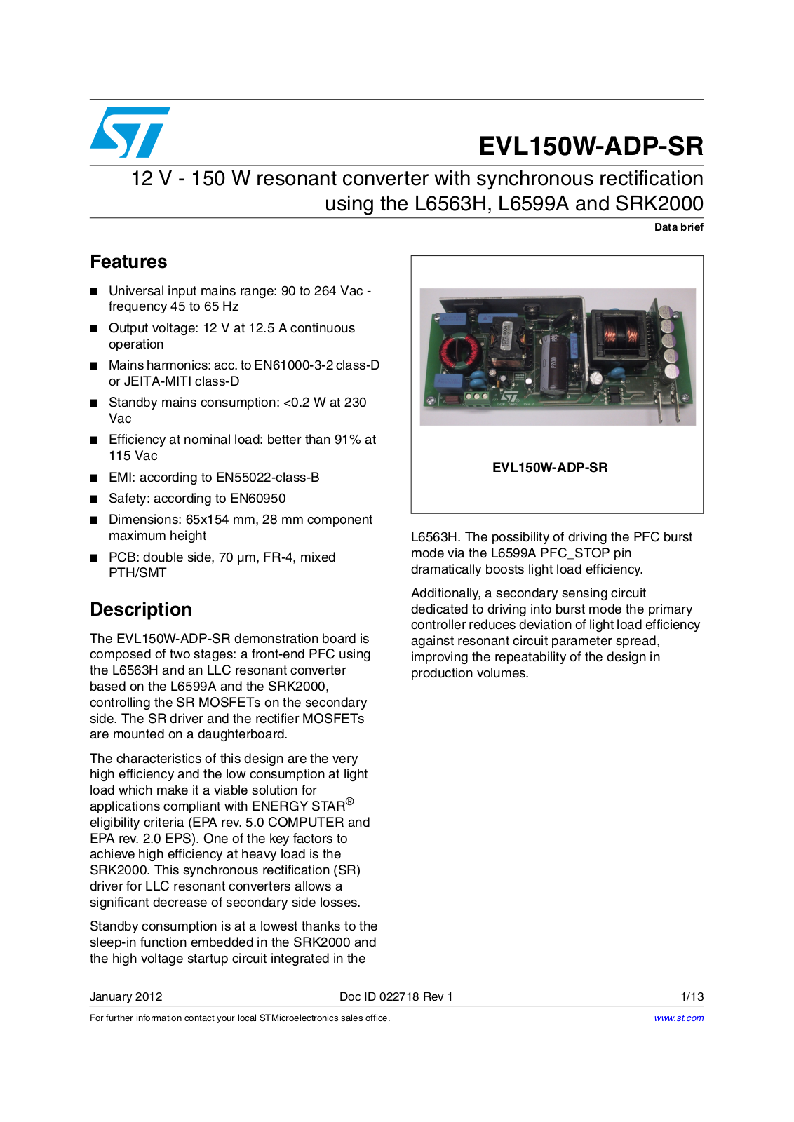 ST EVL150W-ADP-SR User Manual