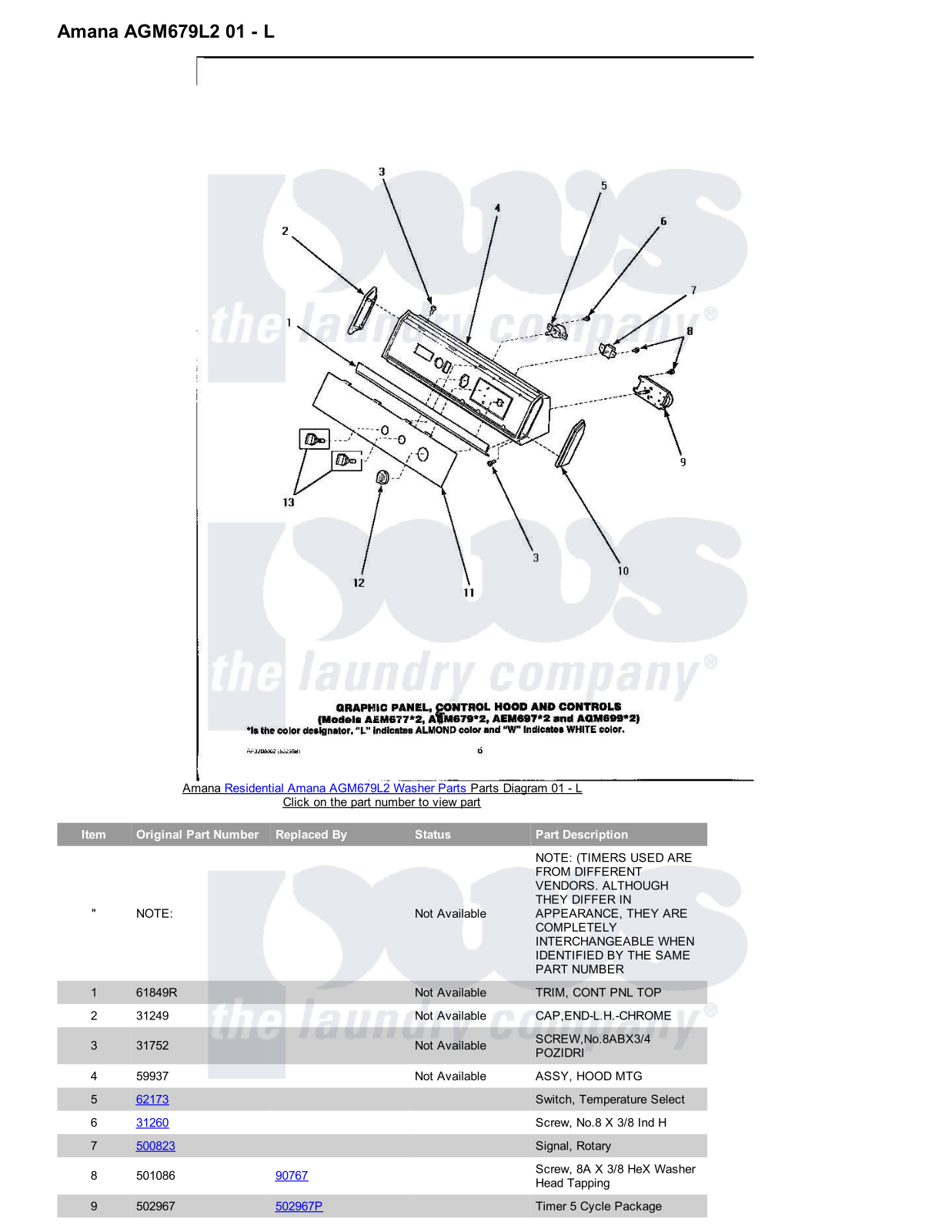 Amana AGM679L2 Parts Diagram