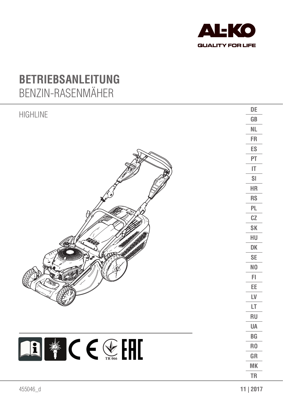 AL-KO HIGHLINE operation manual