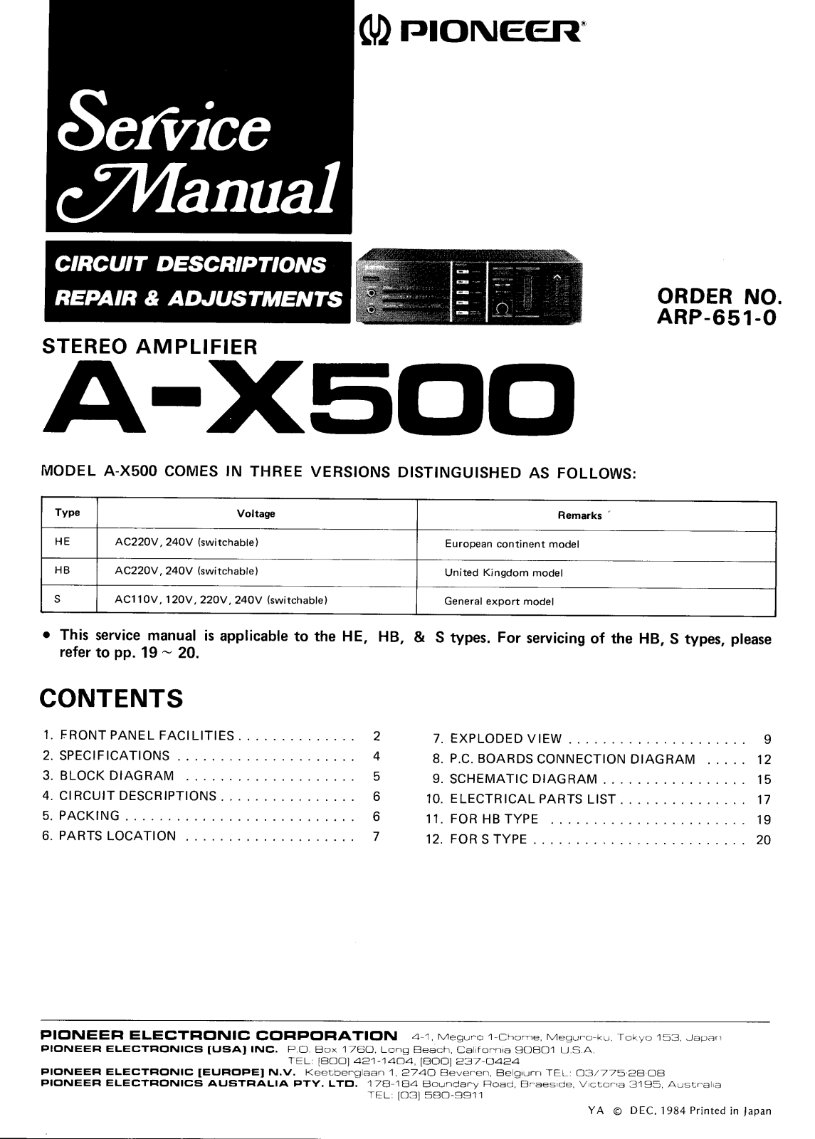 Pioneer AX-500 Service manual