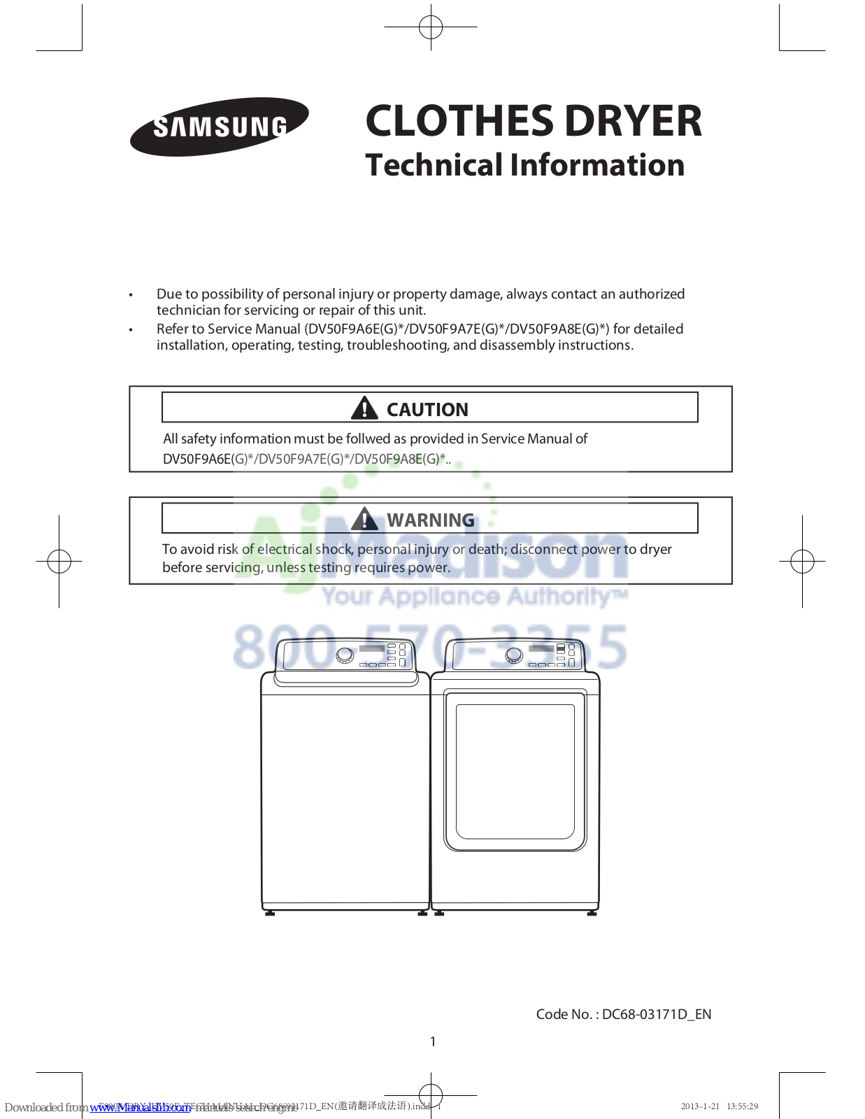 Samsung DV50F9A7EV Technical Information