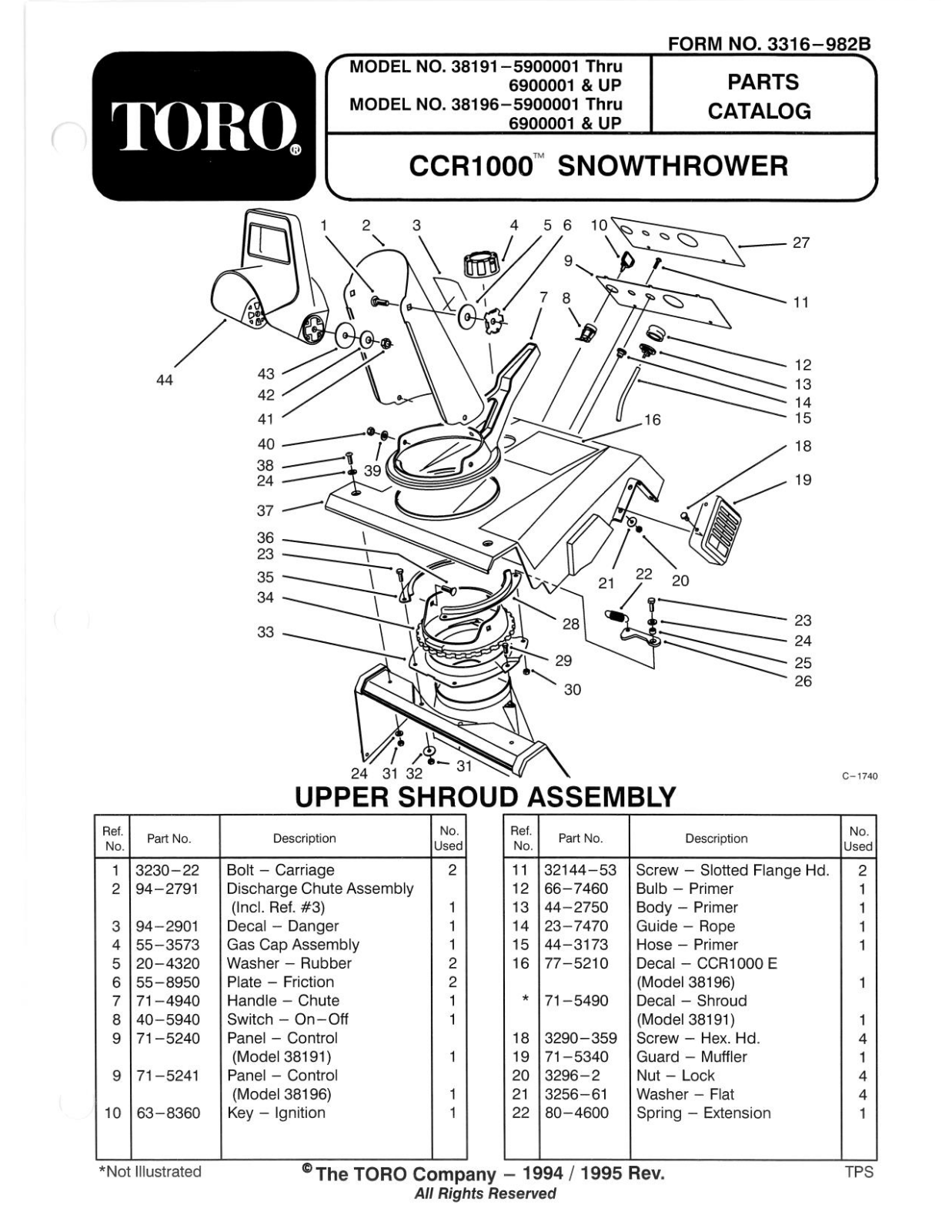 Toro 38191, 38196 Parts Catalogue