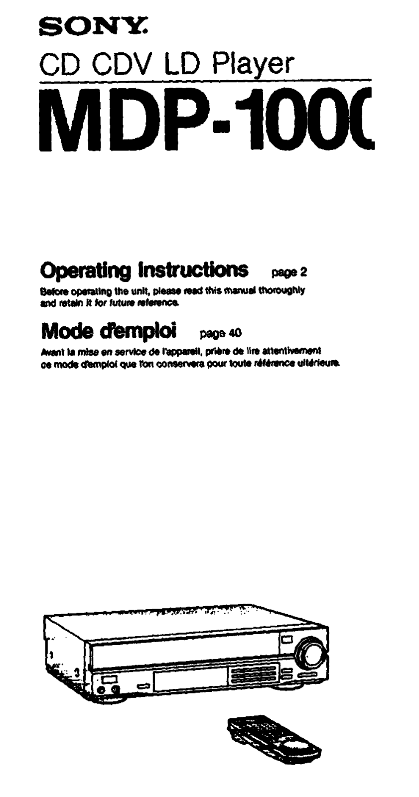 Sony MDP-1000 User Manual