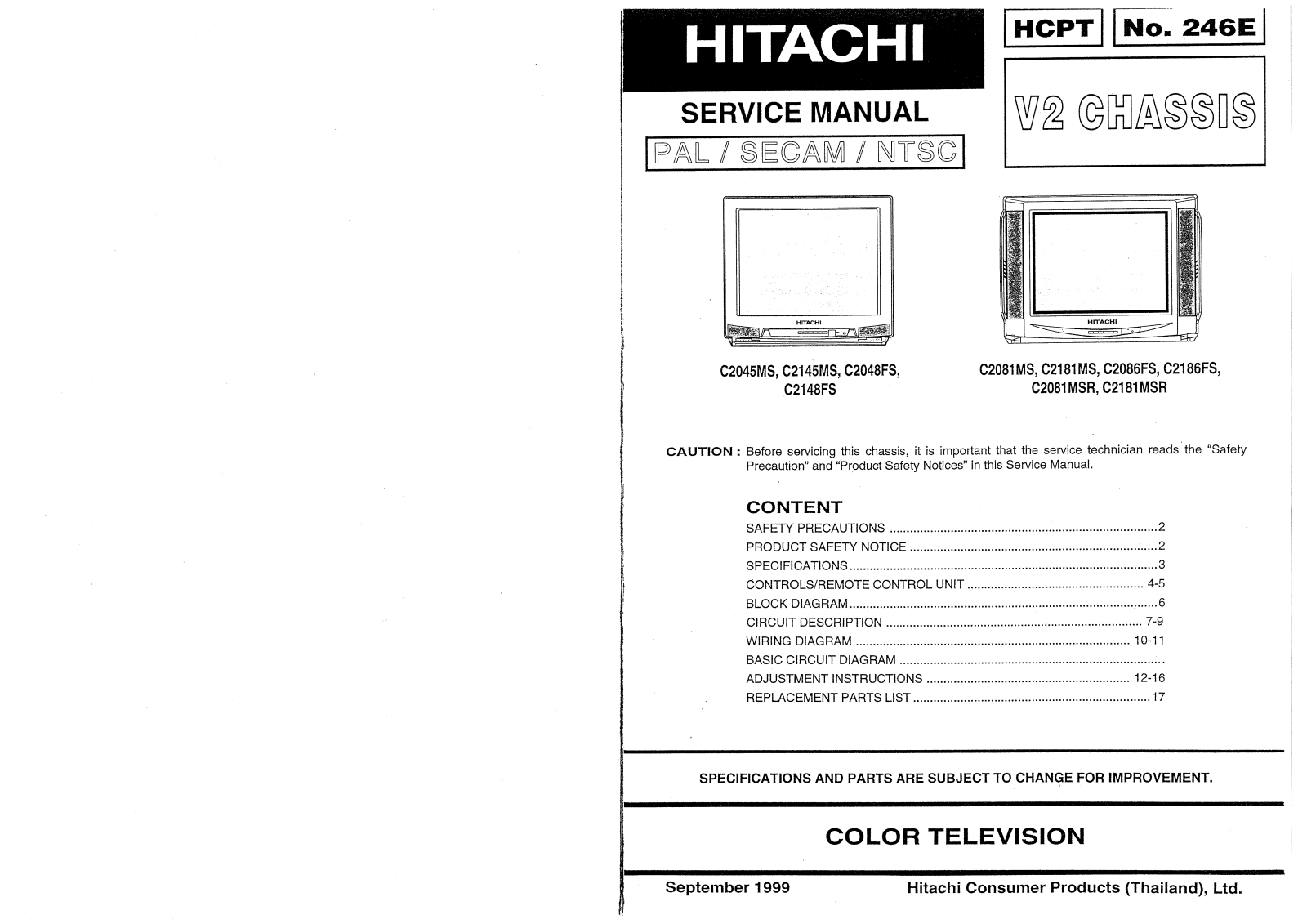 Hitachi V2 CHASSIC Service Manual