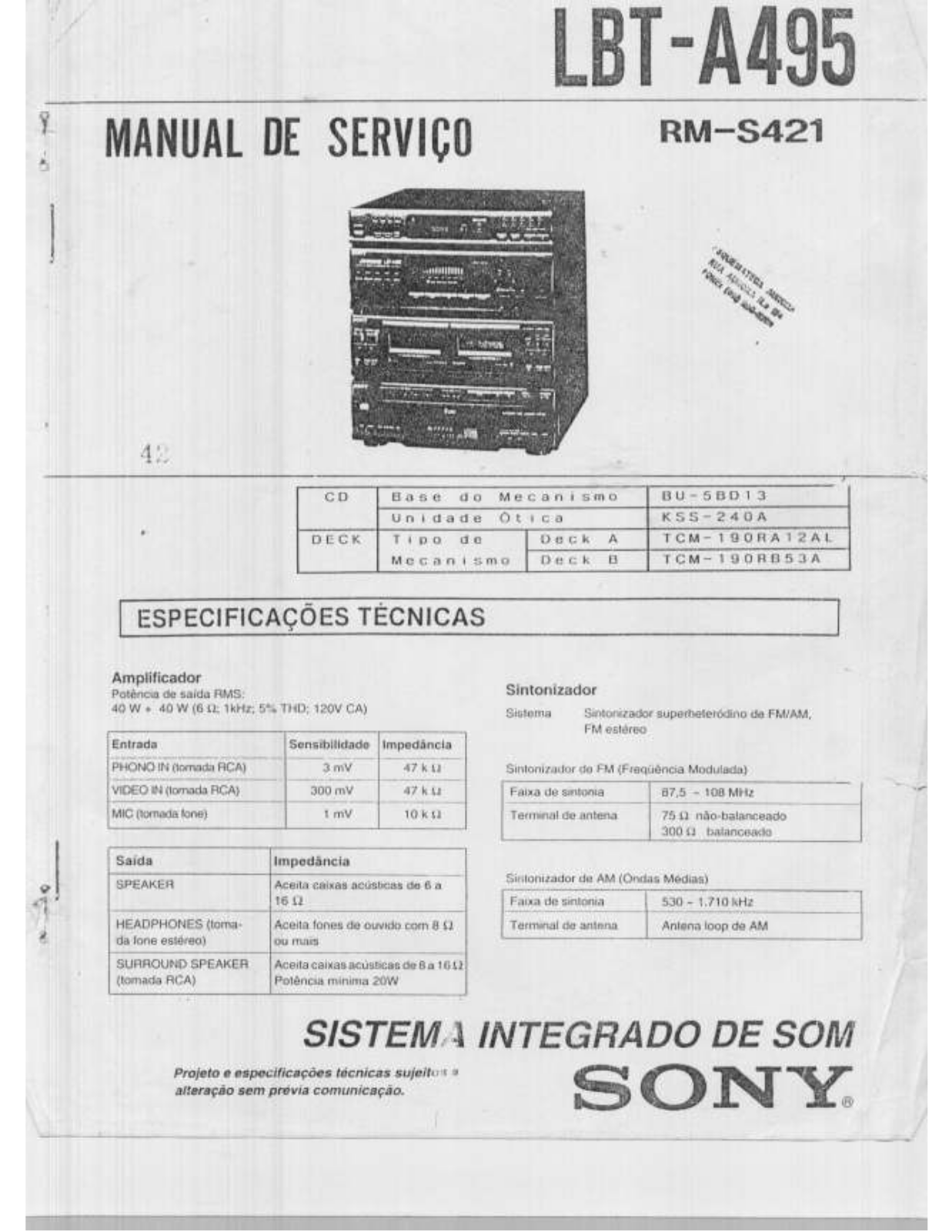 Sony LBT A495 Service Manual