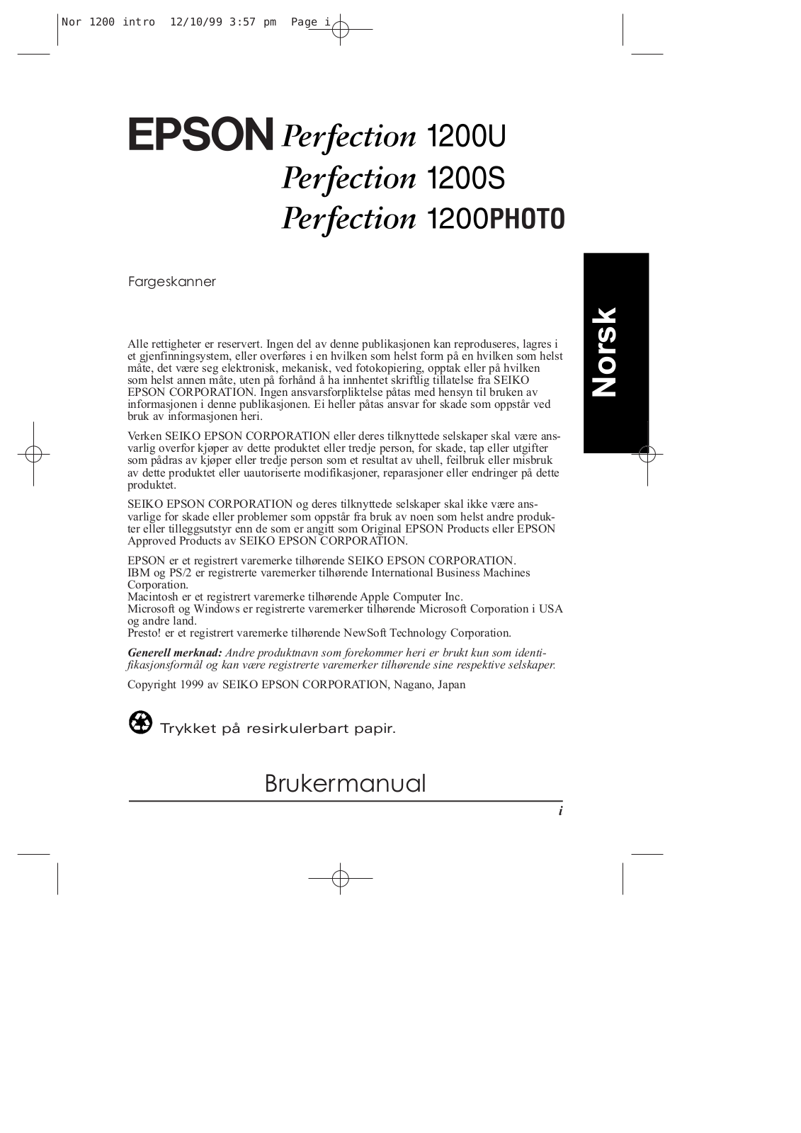 Epson PERFECTION 1200S, PERFECTION 1200U, PERFECTION 1200 User Manual