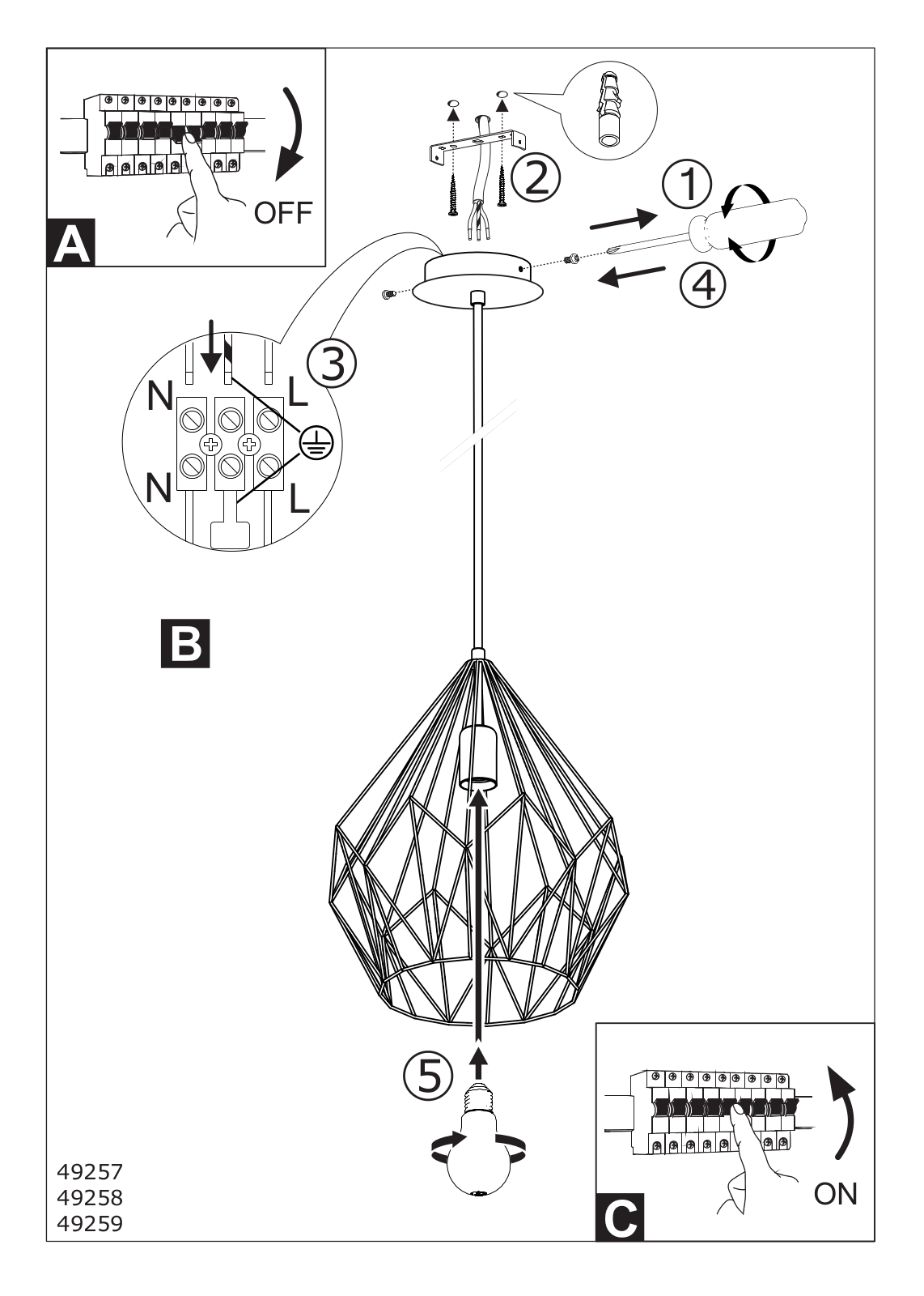 Eglo 49257, 49258, 49259 Assembly Manual