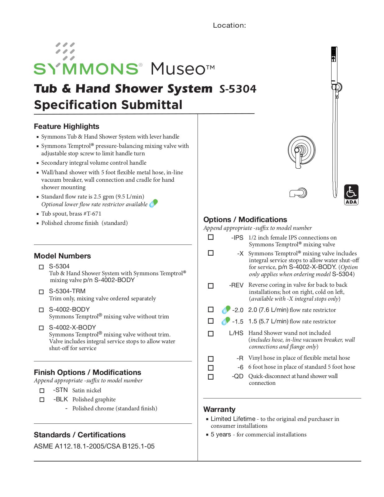 Symmons S-5304 User Manual