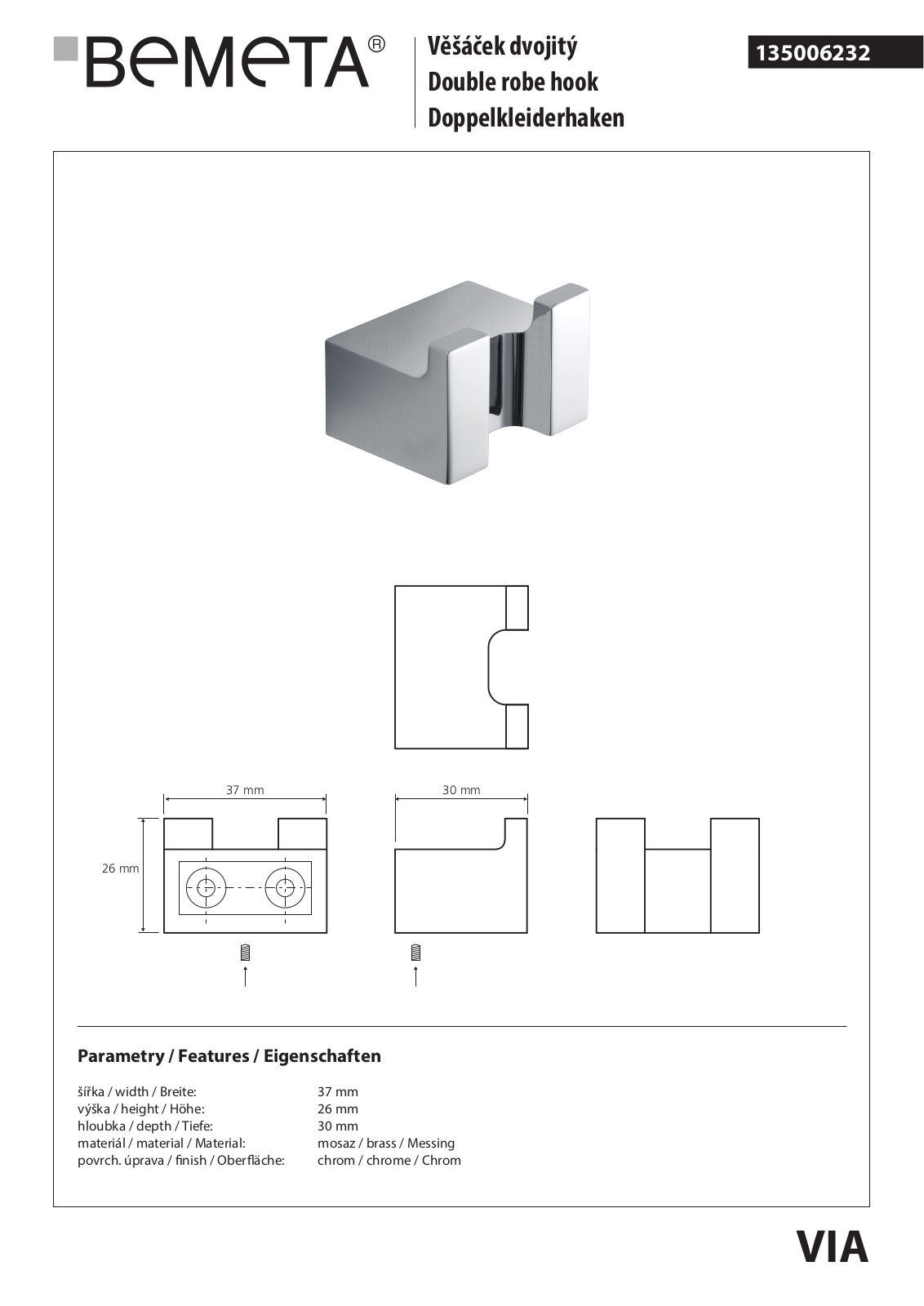 Bemeta Via 135006232 User guide