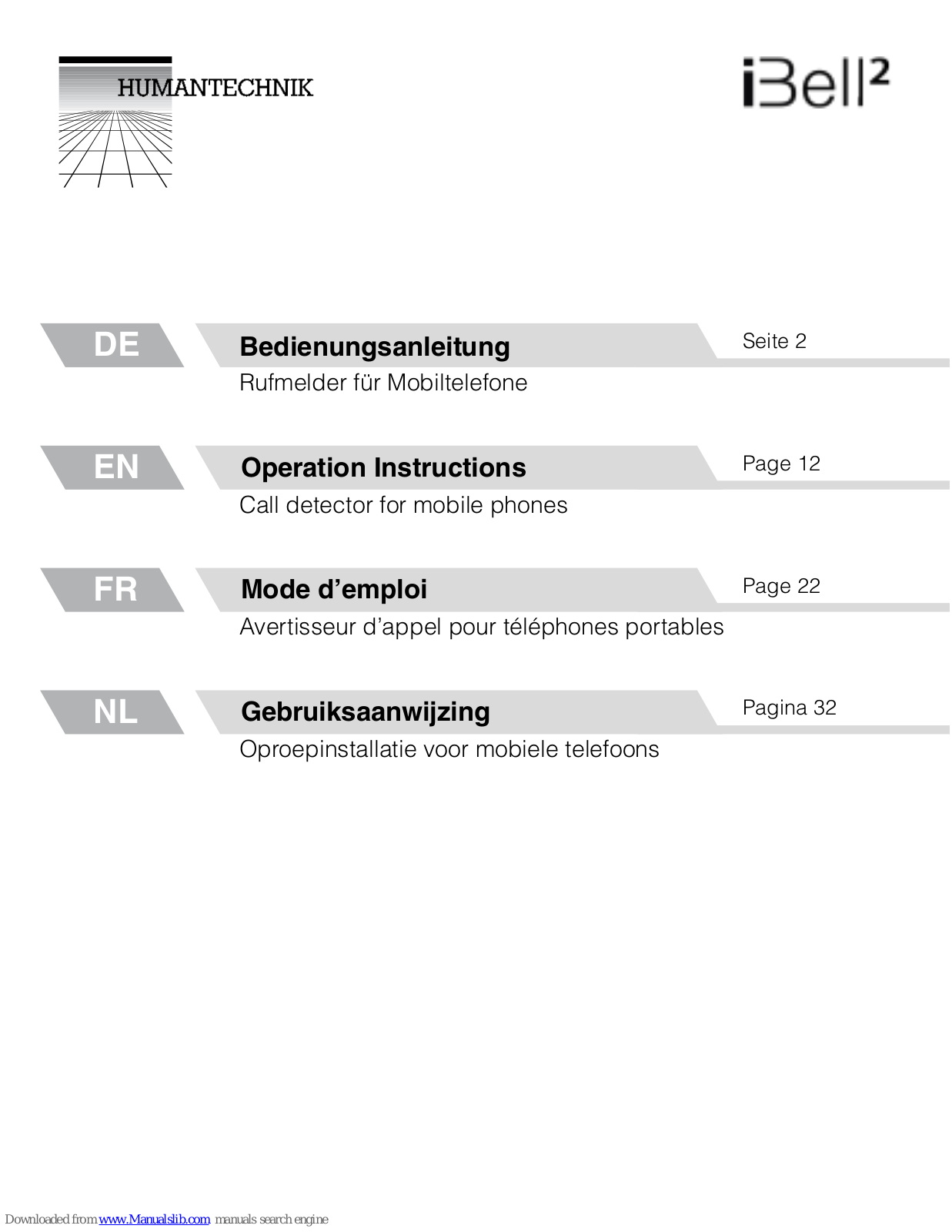 HumanTechnik iBell-2 Operation Instructions Manual